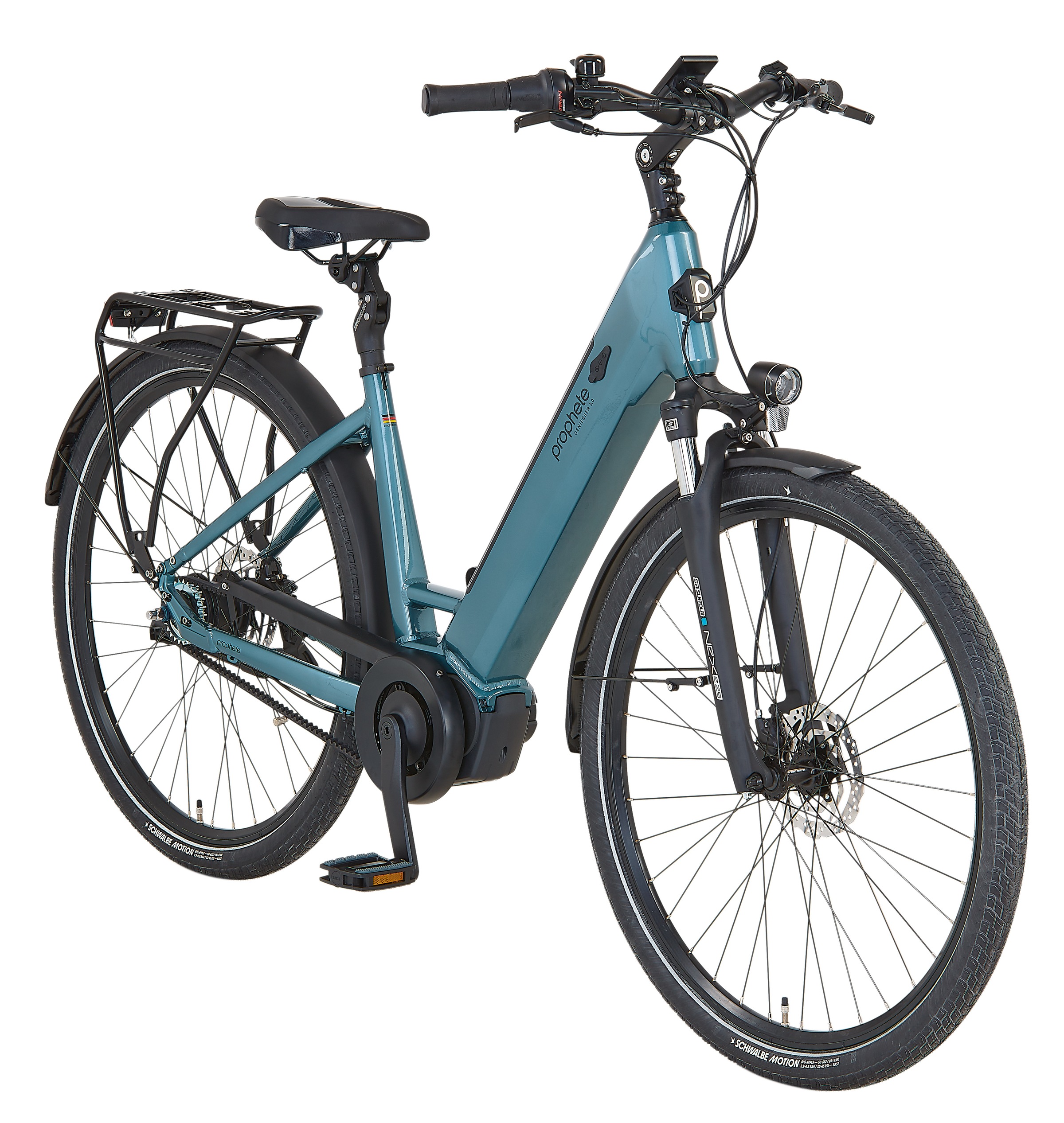 Prophete "Geniesser 5.0 mit Gates Riemenantrieb" 7 Gang Shimano Nexus Schaltwerk Nabenschaltung Mittelmotor 250 W Suntour Parallelogramm Federsattelstütze