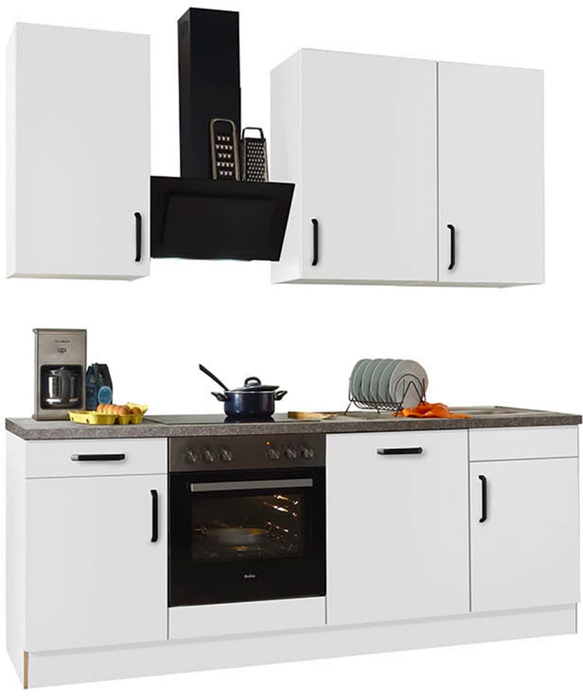 wiho Küchen Küchenzeile »"Simi", wahlweise mit E-Geräten, mit verstellbaren Füßen«, Soft-Close-Funktion in Schubkästen und Auszügen, Breite 220 cm