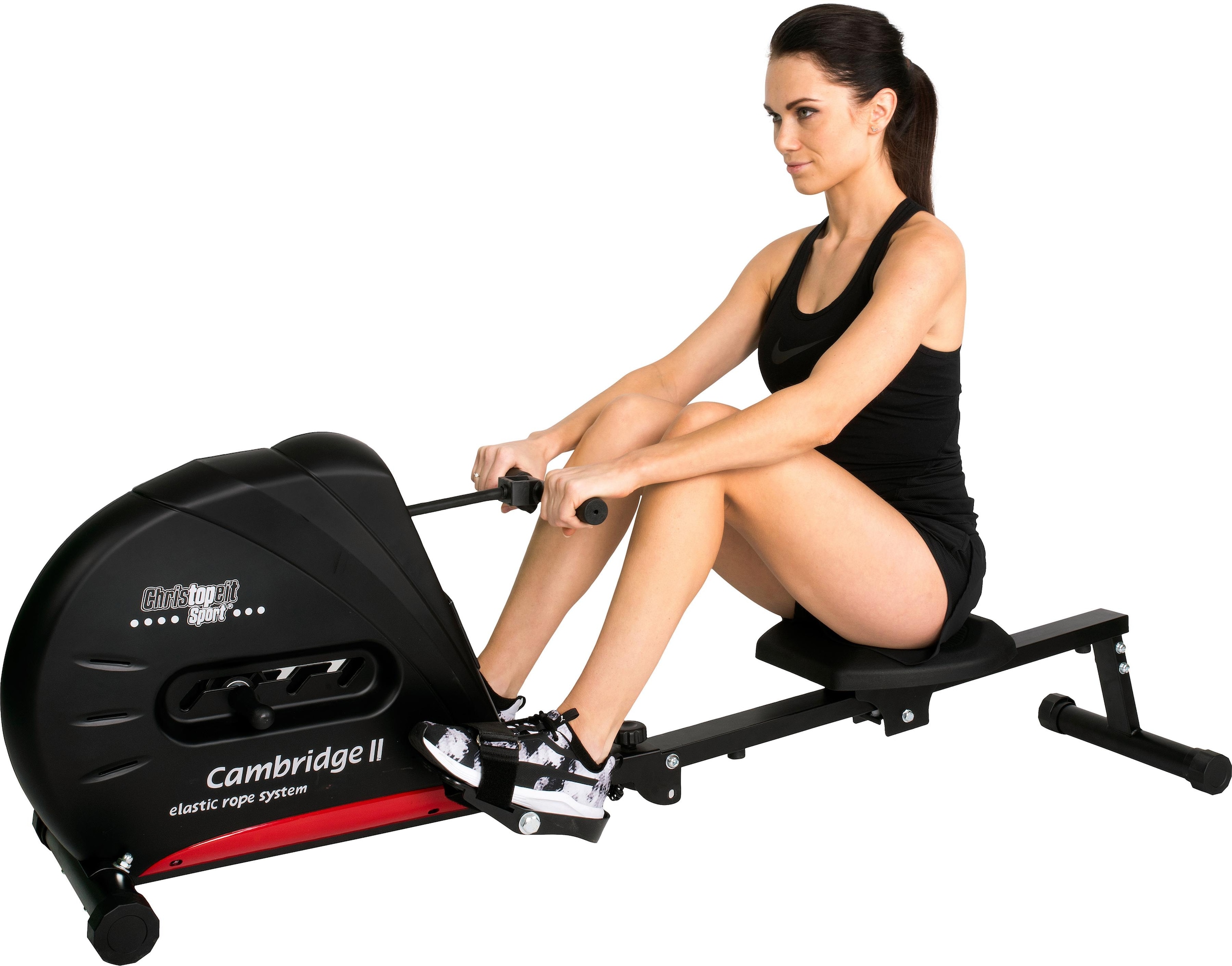 Christopeit Sport® Rudergerät »Cambridge II Black Edition«, (Ruderschiene platzsparend hochklappbar), Rudermaschine, 4 Widerstandsstufen, Seilzug