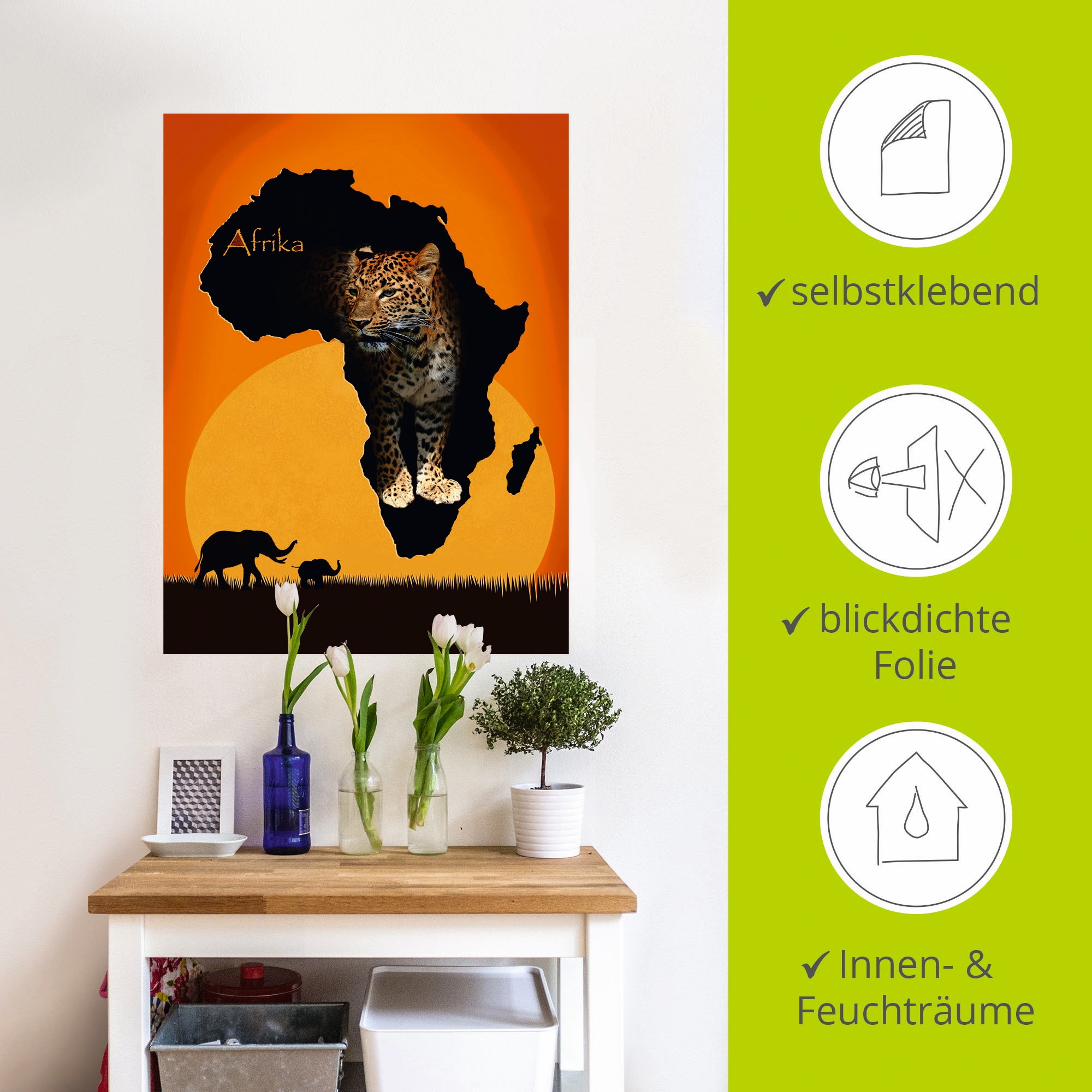Artland Wandbild »Afrika der schwarze Kontinent«, Wildtiere, (1 St.), als Leinwandbild, Poster, Wandaufkleber in verschied. Größen