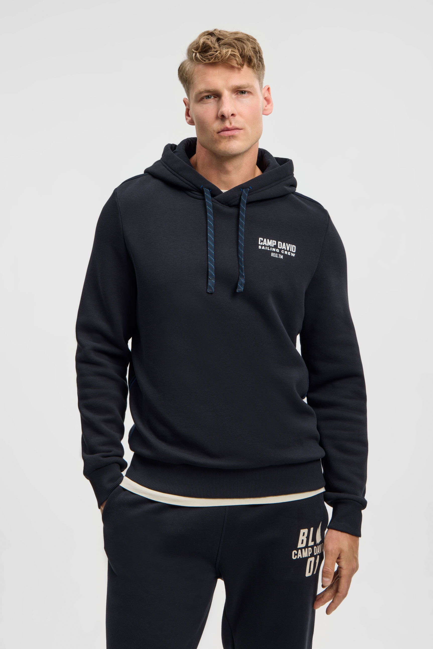 Kapuzensweatshirt CAMP DAVID, Herren, Gr. XXL, blau, Sweatware, Material: 65% Baumwolle, 35% Polyester, bedruckt, relaxed fit normal, Rundhals, eingesetzt Rippbündchen, Sweatshirts, mit reflektierenden Details 2