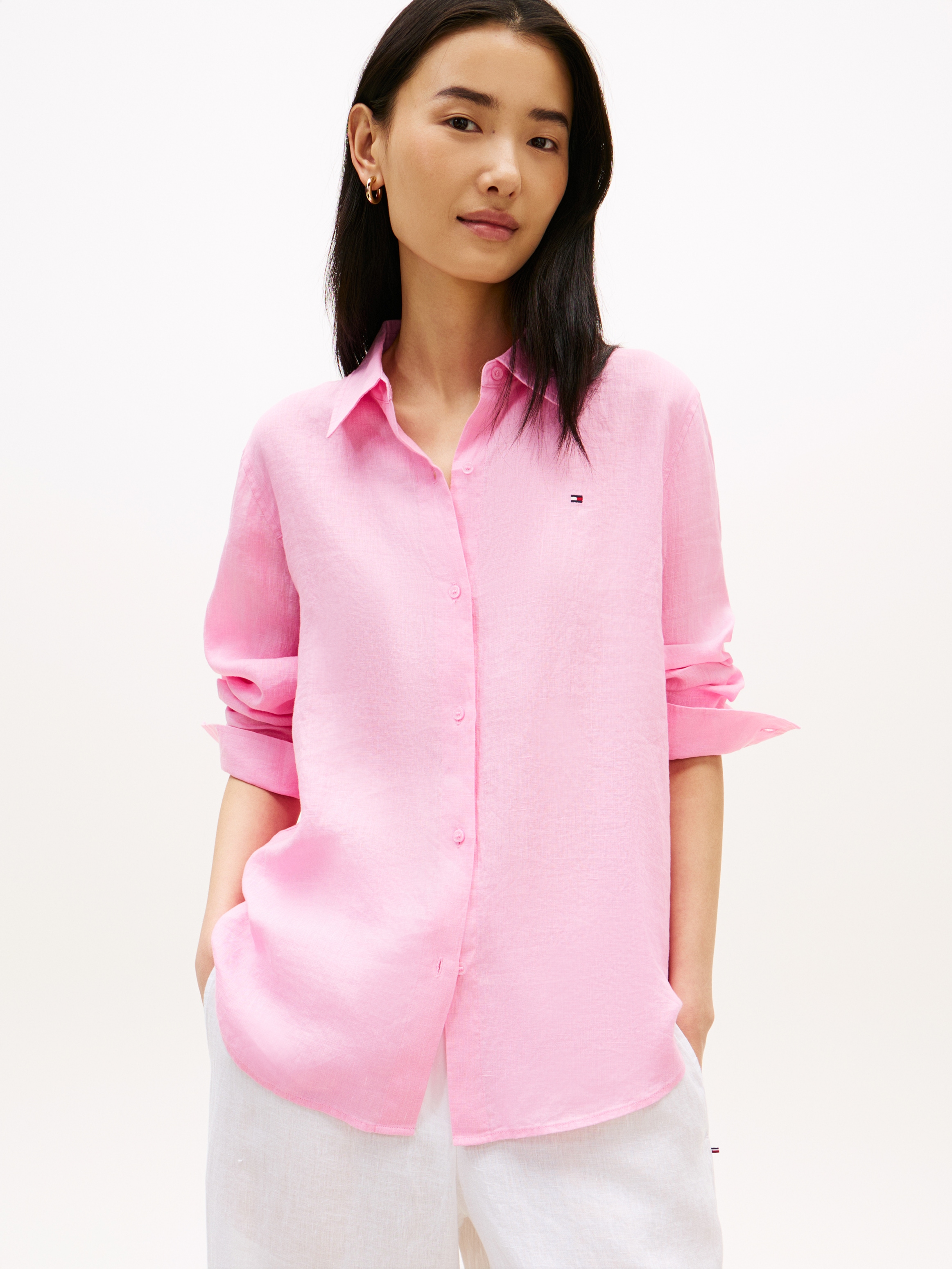 Tommy Hilfiger Hemdbluse "ESS LINEN RELAXED SHIRT" mit Logostickerei,kühlen günstig online kaufen