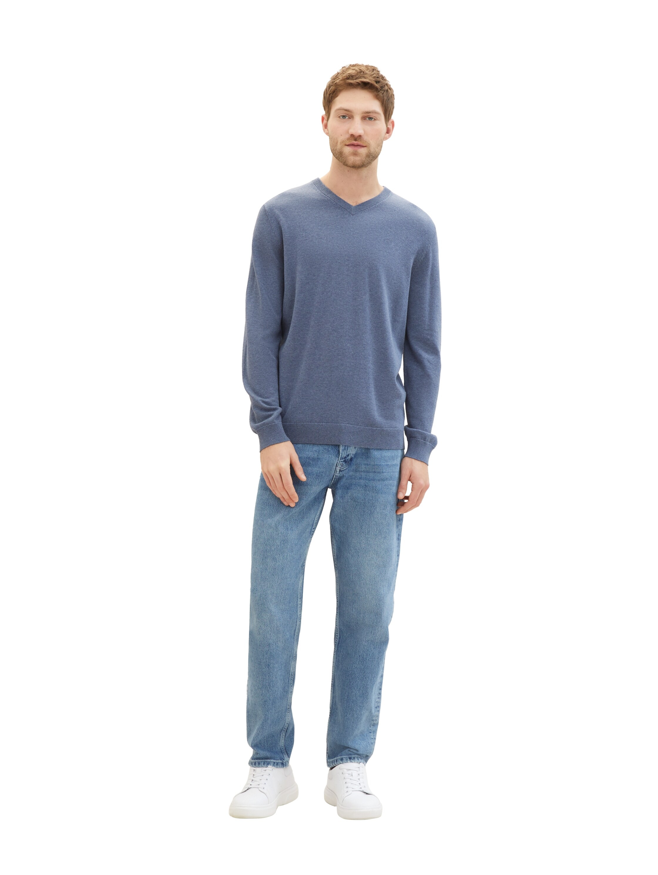 TOM TAILOR V-Ausschnitt-Pullover, mit kleiner Logo-Stickerei