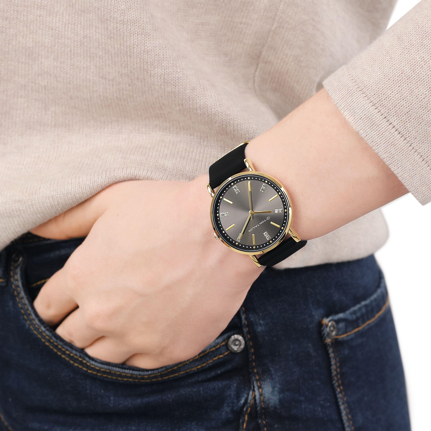 TOM TAILOR Quarzuhr Armbanduhr, Damenuhr, Silikonarmband, analog, Glassteine