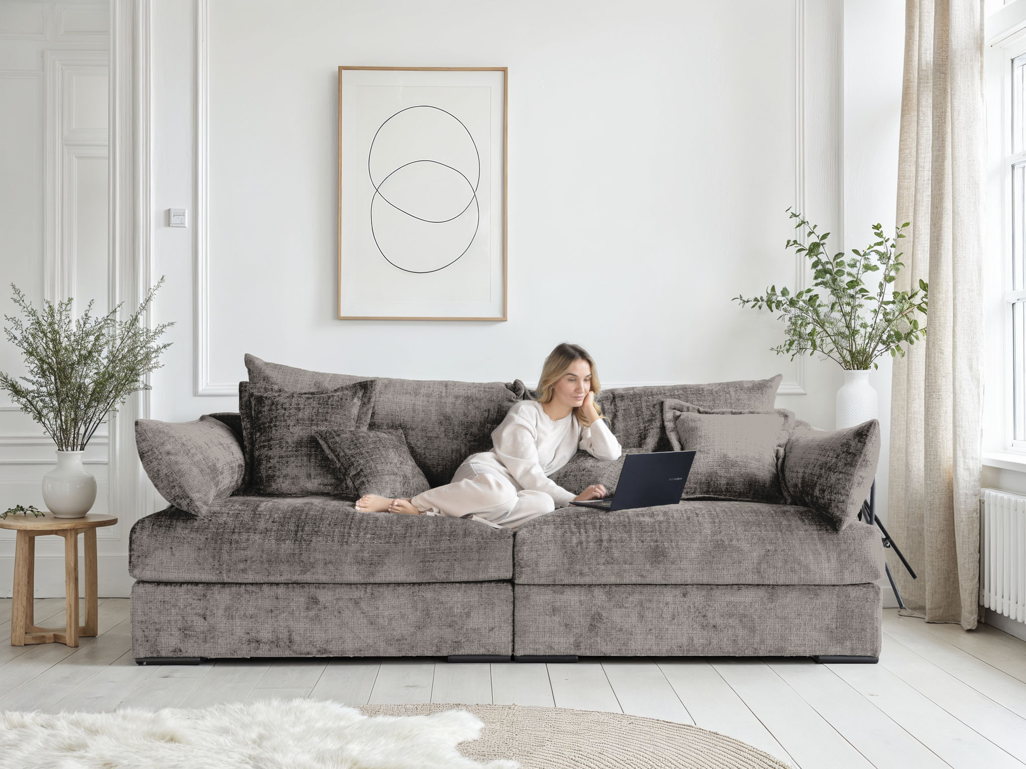 Home affaire "Casa XL, B: 190 cm" 4 Zierkissen, Mega-Sofa, in Cord oder Chenille-Struktur, Federkern