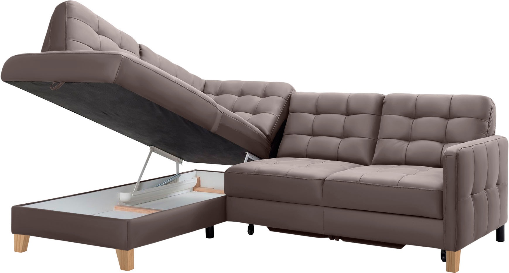 exxpo - sofa fashion Ecksofa »Elio, kompakt und komfortabel, bequem, zeitloses Design, L-Form«, wahlweise mit Bettfunktion und Bettkasten