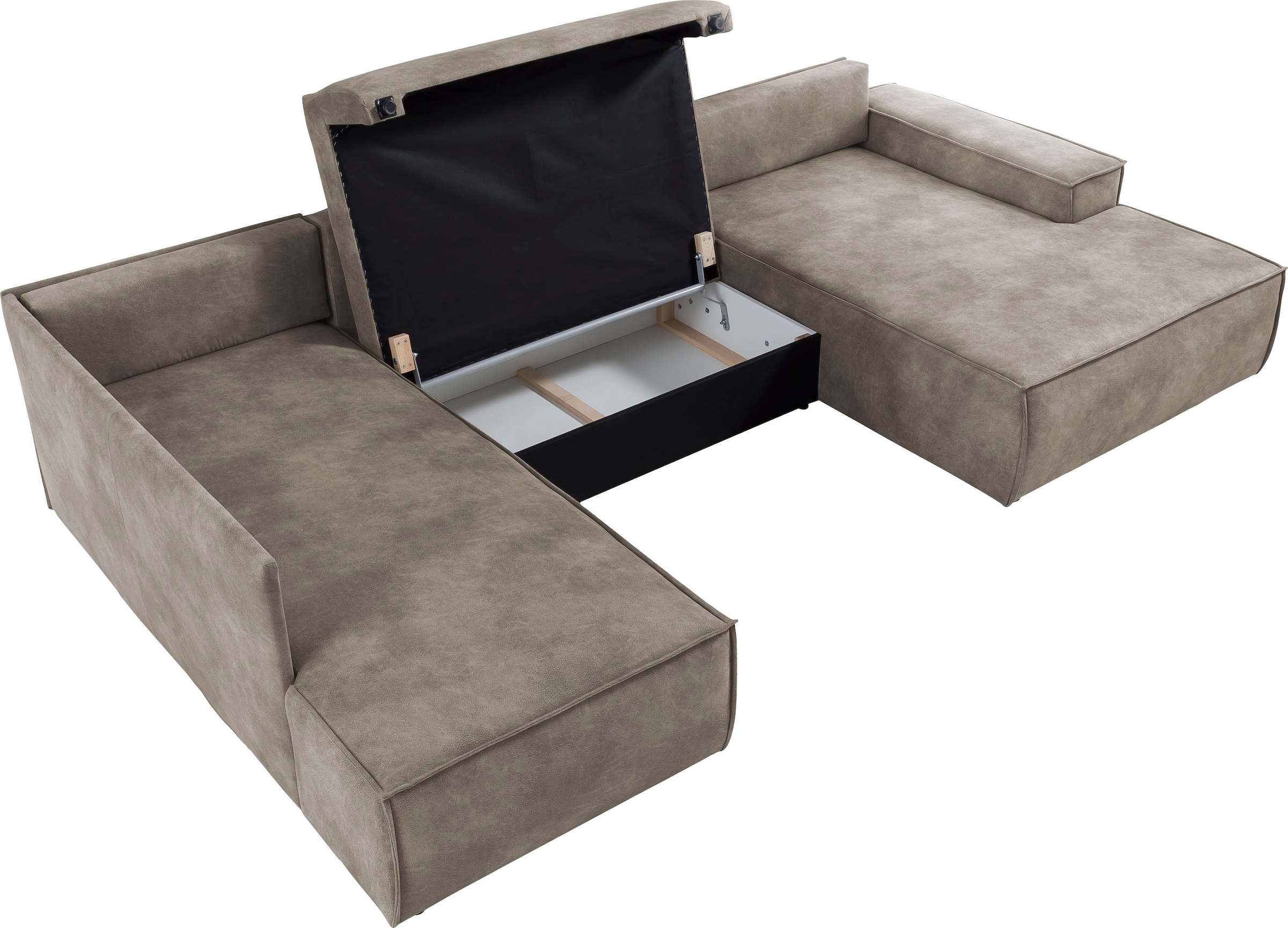 Home affaire Wohnlandschaft »SHERWOOD 329 cm, U-Form, Schlafsofa,«, Schlaffunktion m. Bettkasten (194x139 cm), Cord, Vintage, Samtvelours
