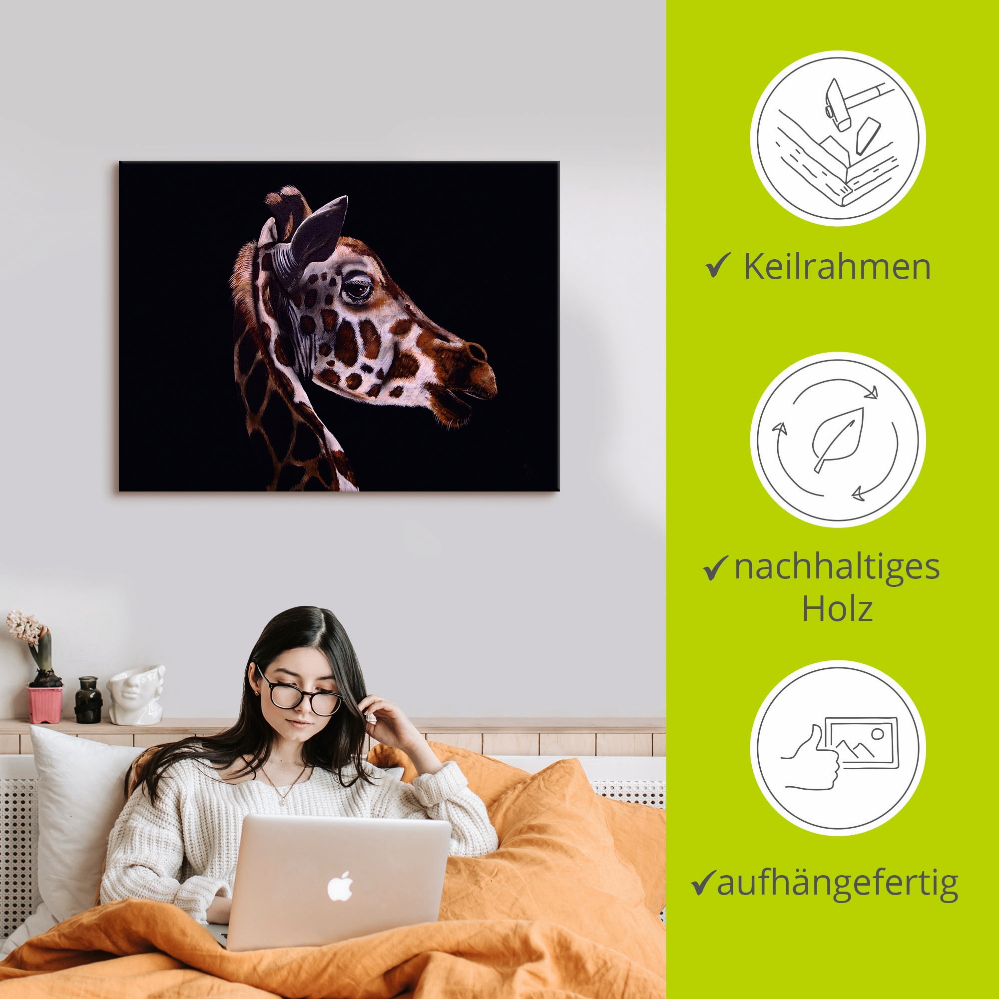 Artland Leinwandbild »Giraffen Portrait«, Wildtiere, (1 St.), auf Keilrahmen gespannt