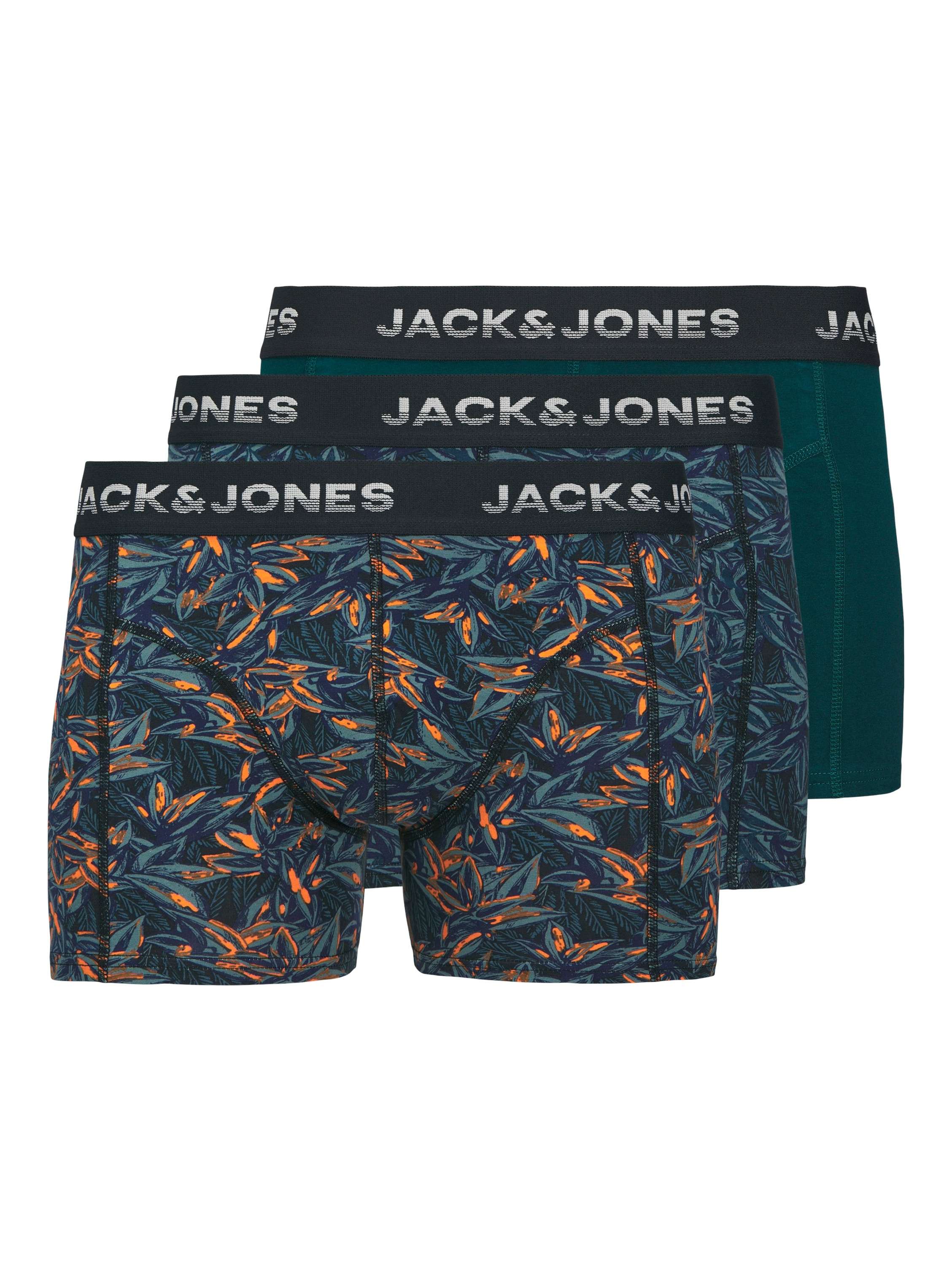 JACK & JONES Herren Trunk "JACMAXWELL TRUNKS 3 PACK SN", Gr. M, blau, Jersey, Obermaterial: 95% Baumwolle, 5% Elasthan, gemustert, Unterhosen