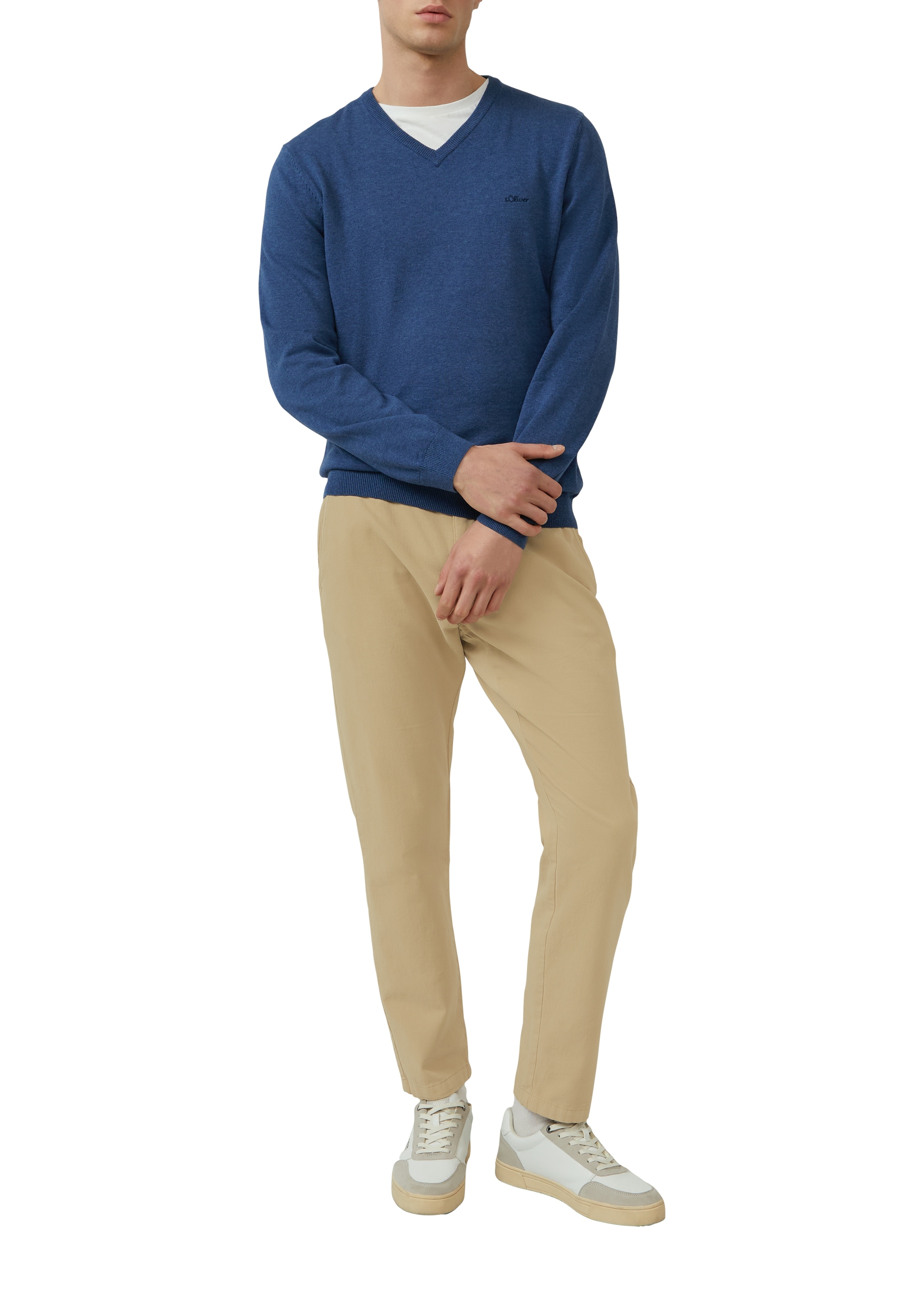 s.Oliver Strickpullover, in melierter Optik mit Logo-Stickerei