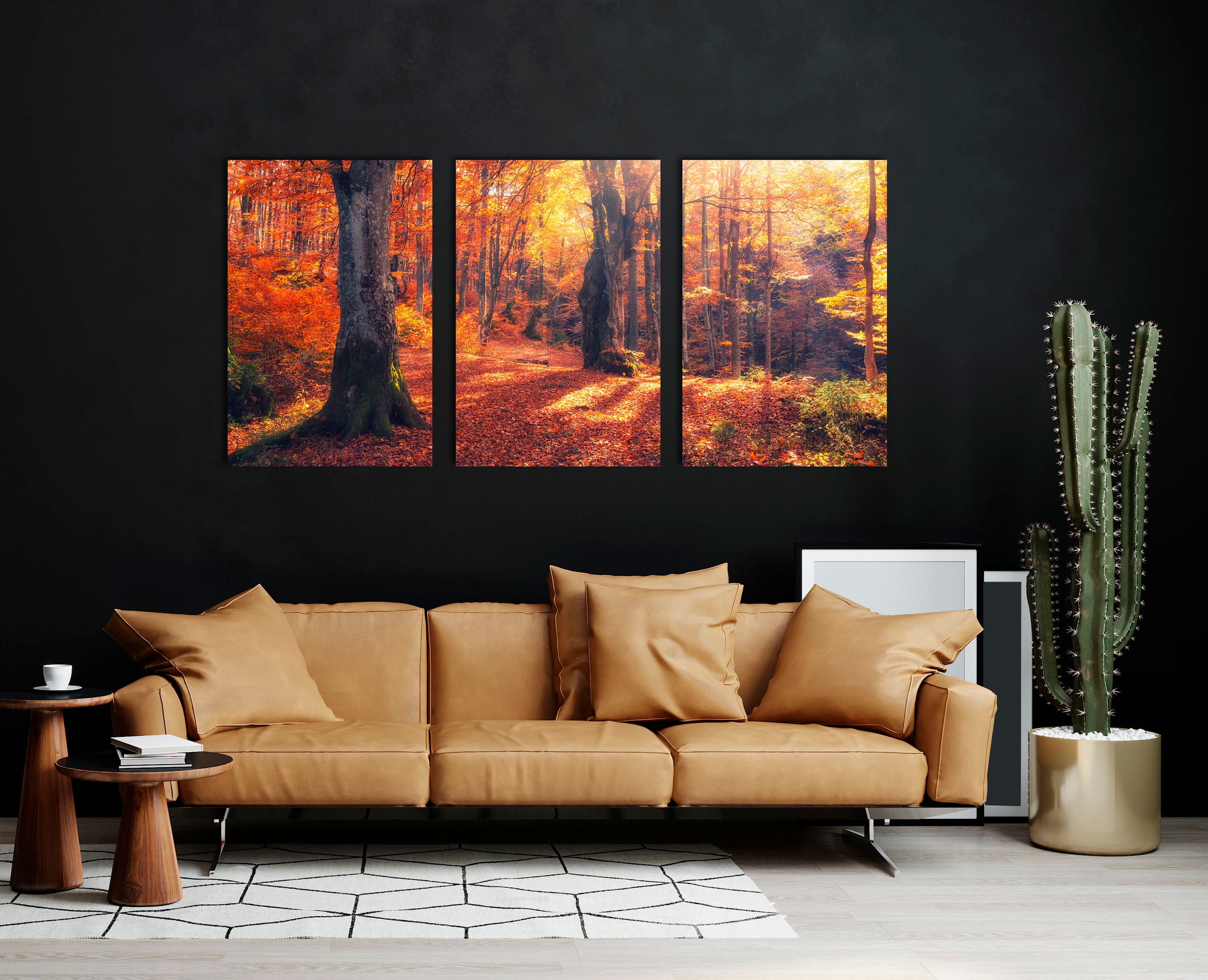 queence Acrylglasbild "Herbstwald 3-teilig" Baum  Baumbilder  Bäume  Sonnen günstig online kaufen