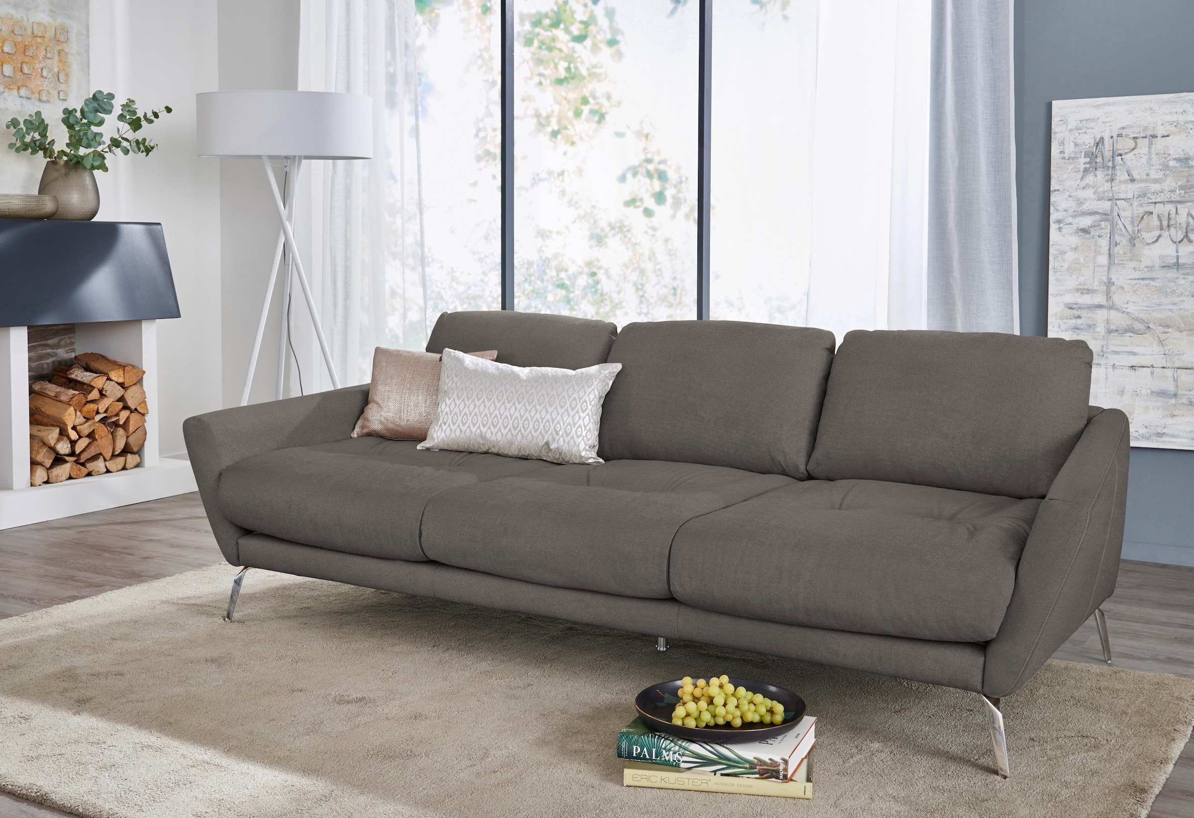 Big-Sofa »softy«, mit dekorativer Heftung im Sitz, Füße Chrom glänzend