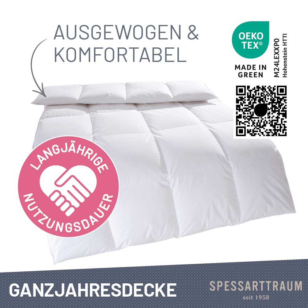SPESSARTTRAUM Gänsedaunenbettdecke "Premium****, hergestellt in Deutschland, Bettdecken für Sommer, Winter" normal Füllung 100% Gänsedaunen, Klasse 1, Downpass zertifiziert 1 Stk. tlg. 4 Wärmeklassen & 5 Größen, Bestseller