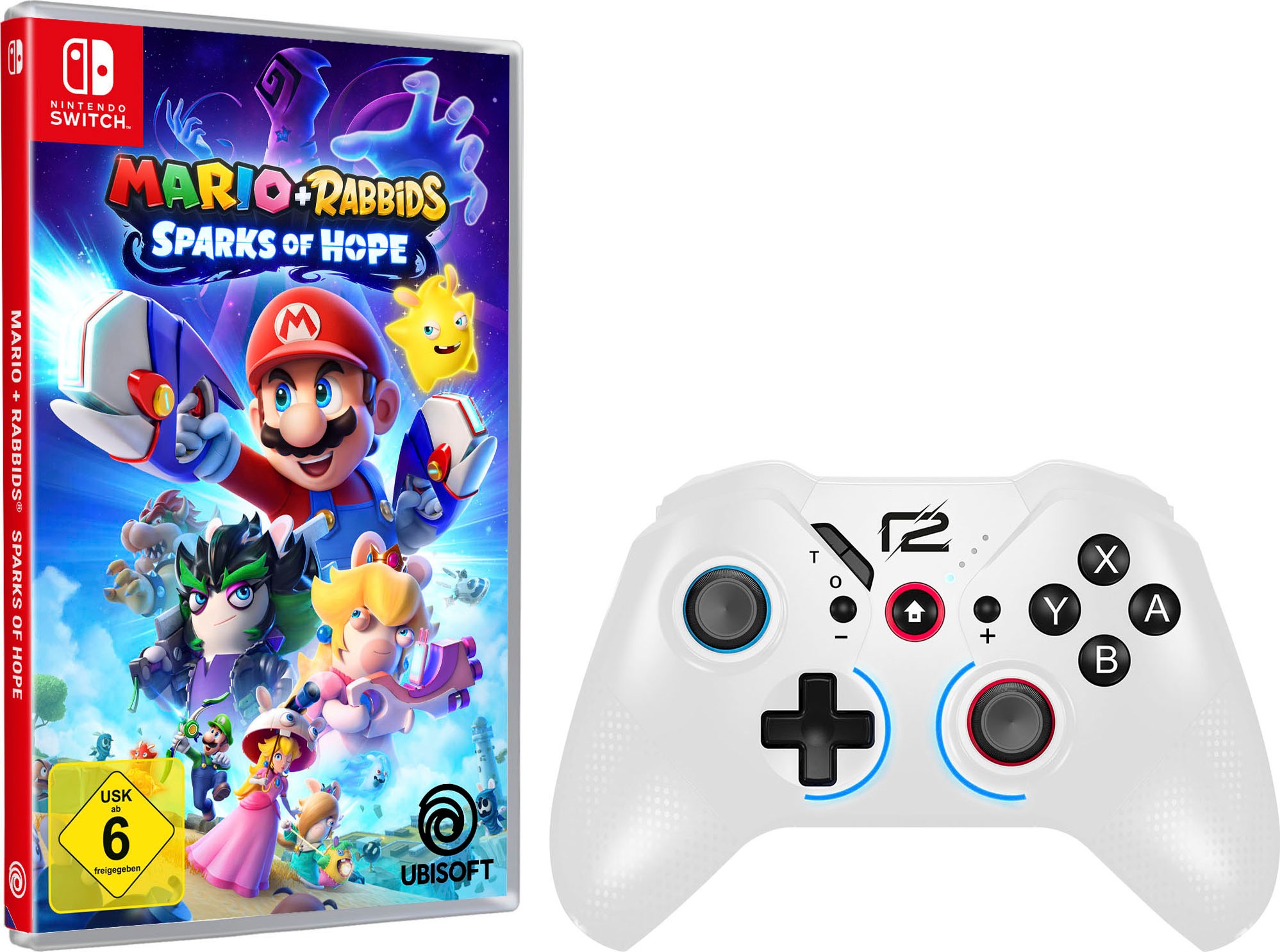 UBISOFT Spielesoftware "NSW Mario Rabbids Sparks of Hope & NSW PRO PAD X", Nintendo Switch, weiß, Spielesoftware
