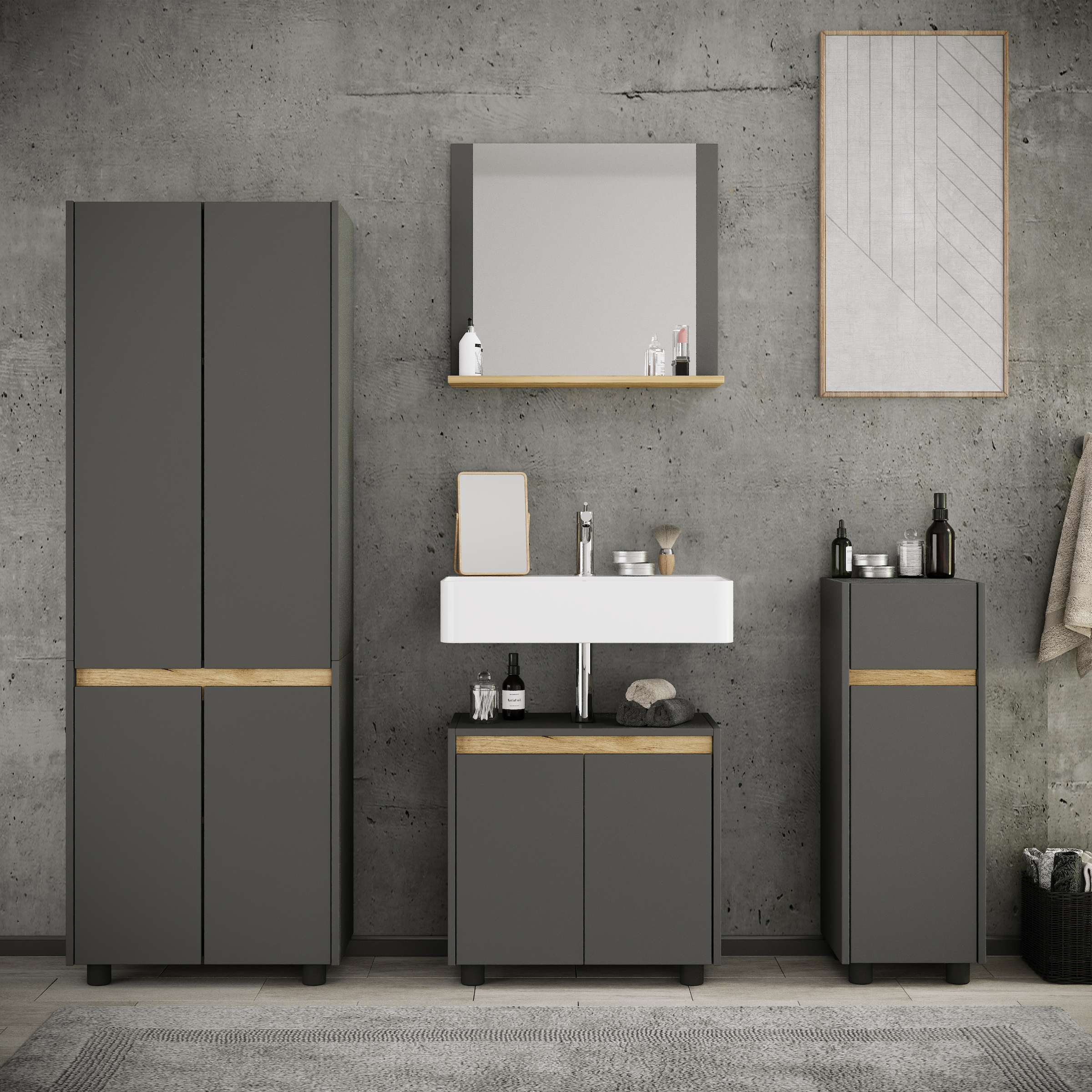 VCM Badmöbel-Set »4-tlg. Badmöbel Set Komplett Badschrank Cosila  L« 4 Stk. tlg.