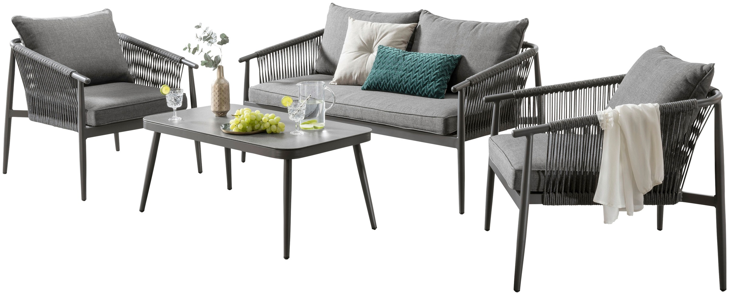 Destiny Gartenlounge-Set "VERONA Sofa Set, Tisch 100x55 cm anthrazit, Polster anthrazit" Set, 11 Stk. tlg. Aluminium, Olefin-Rope