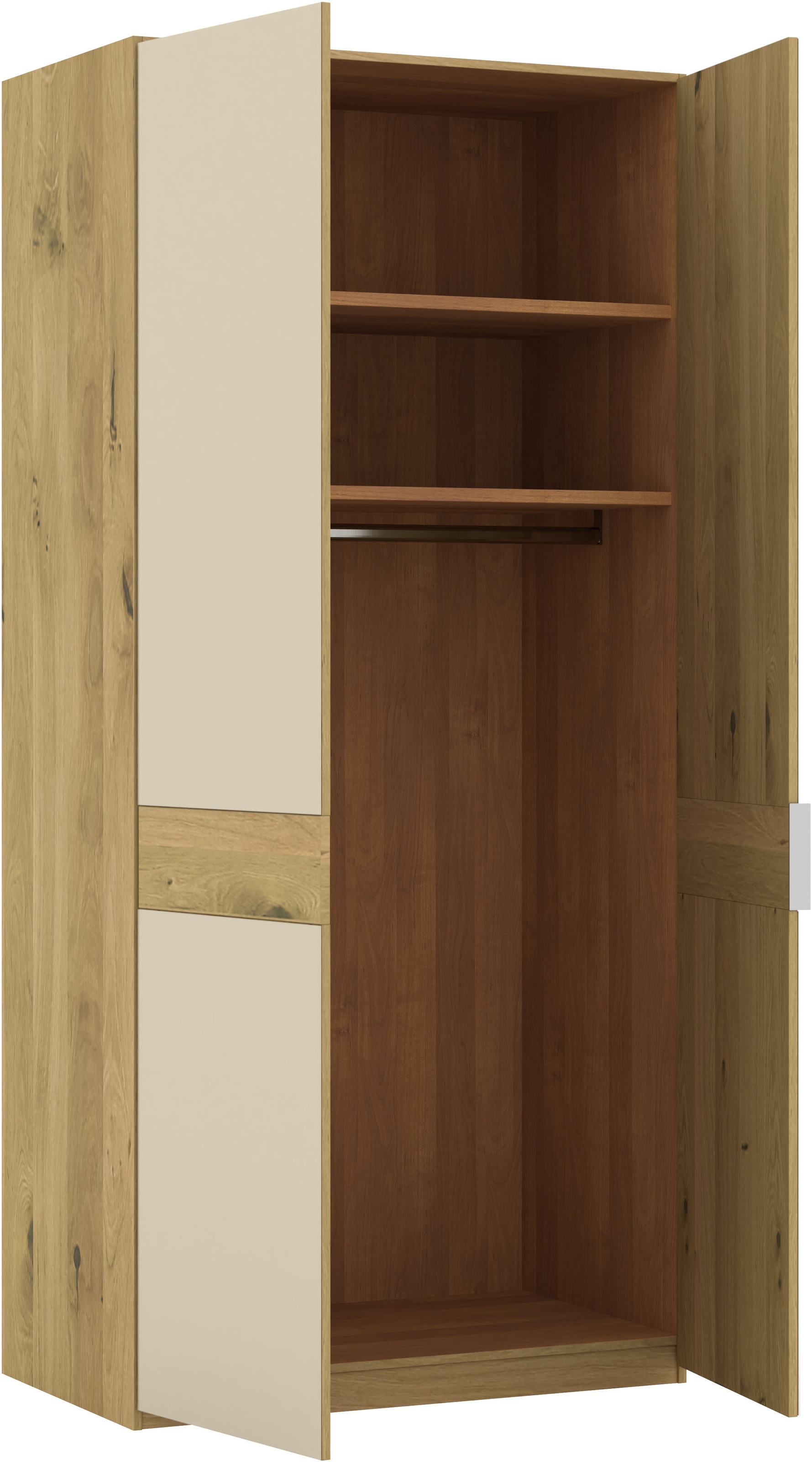 Musterring Drehtürenschrank »Savona, Kleiderschrank, Schrank, Garderobe, teilmassiv Eiche«, (mit Türdämpfern, mit Spiegel oder Glas, extra Böden, MADE IN GERMANY), Türen in Bianco-Eiche massiv, Spiegel-/Glastüren, verschiedene Größen