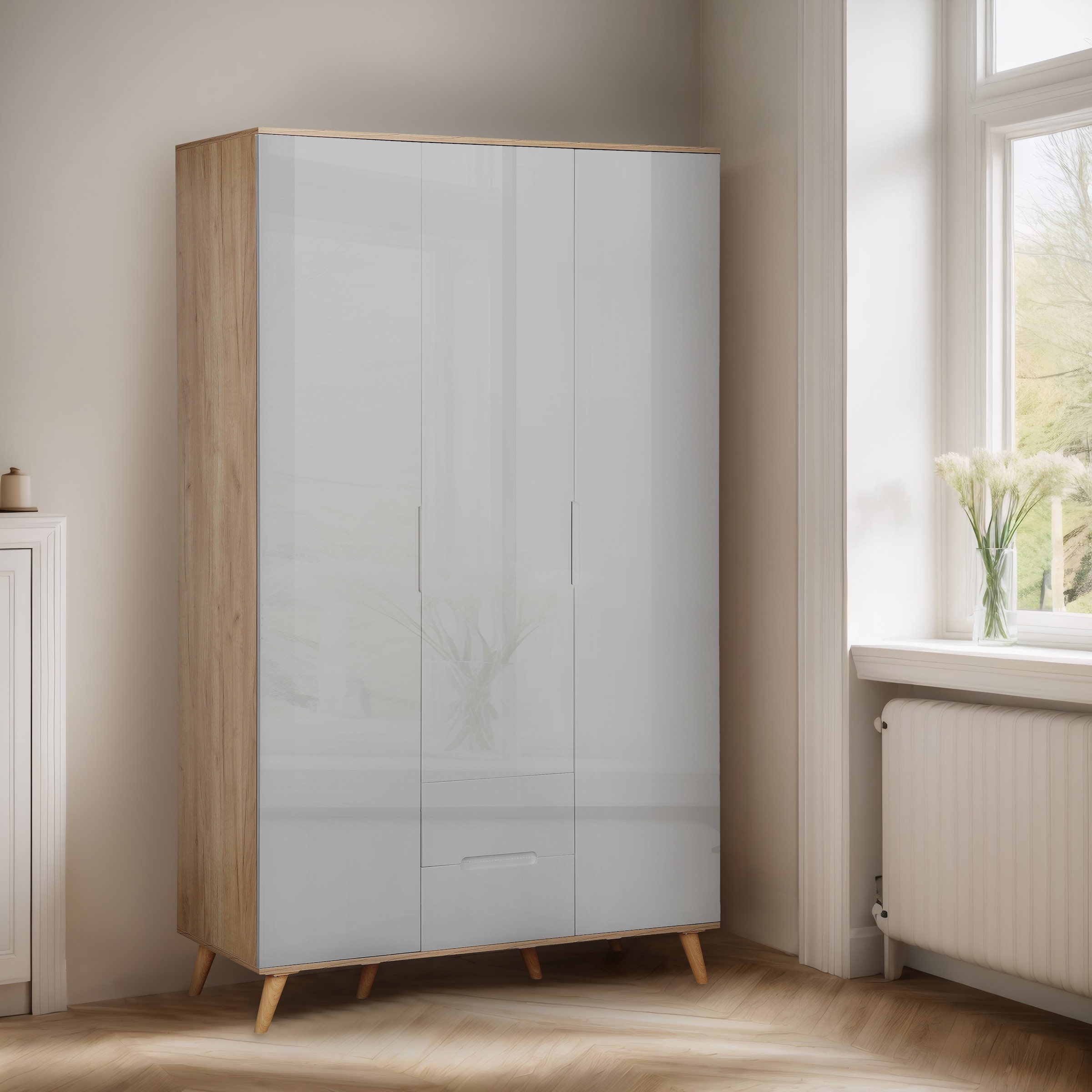 andas Kleiderschrank »Lund Schlafzimmerschrank Bestseller im skandinavischem Design«, Garderobenschrank mit Premium Innenausstattung, Breite 120cm