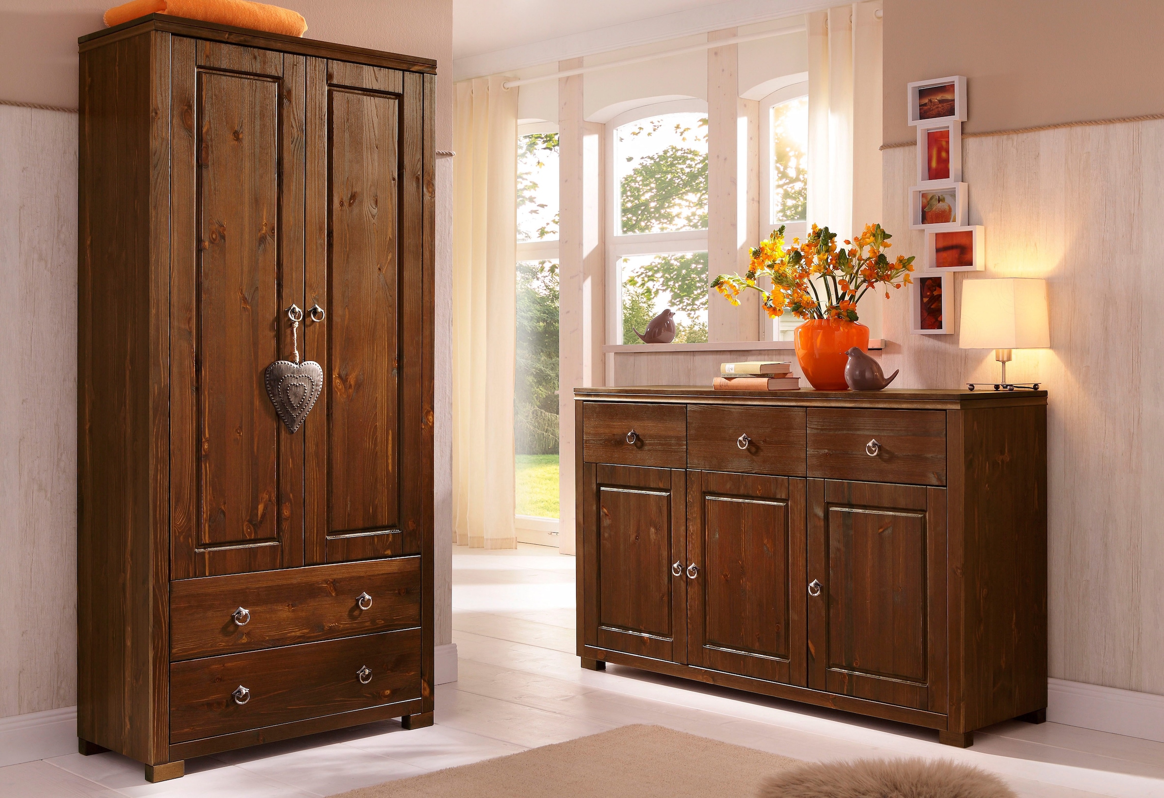 Home affaire Kleiderschrank »Gotland; Wäscheschrank, Mehrzweckschrank mit Schubladen, Landhausstil«, (B/H/T ca: 80cmx178cmx40cm), massive Kiefer, FSC® zertifiziert, langlebige Qualität trifft Stil
