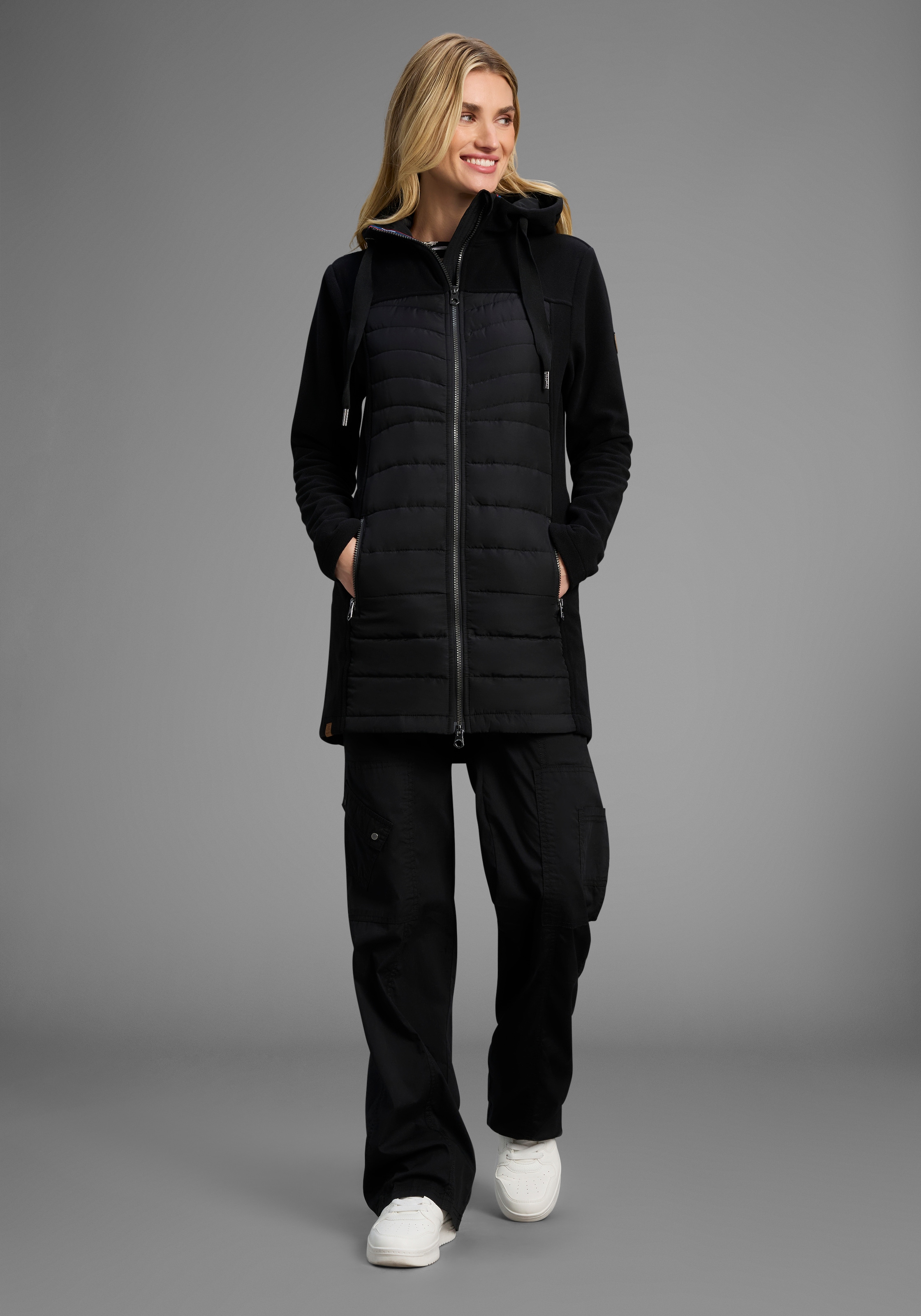 KangaROOS Langjacke, mit Kapuze, Hybridjacke - Fleecejacke mit wattierten Bereichen