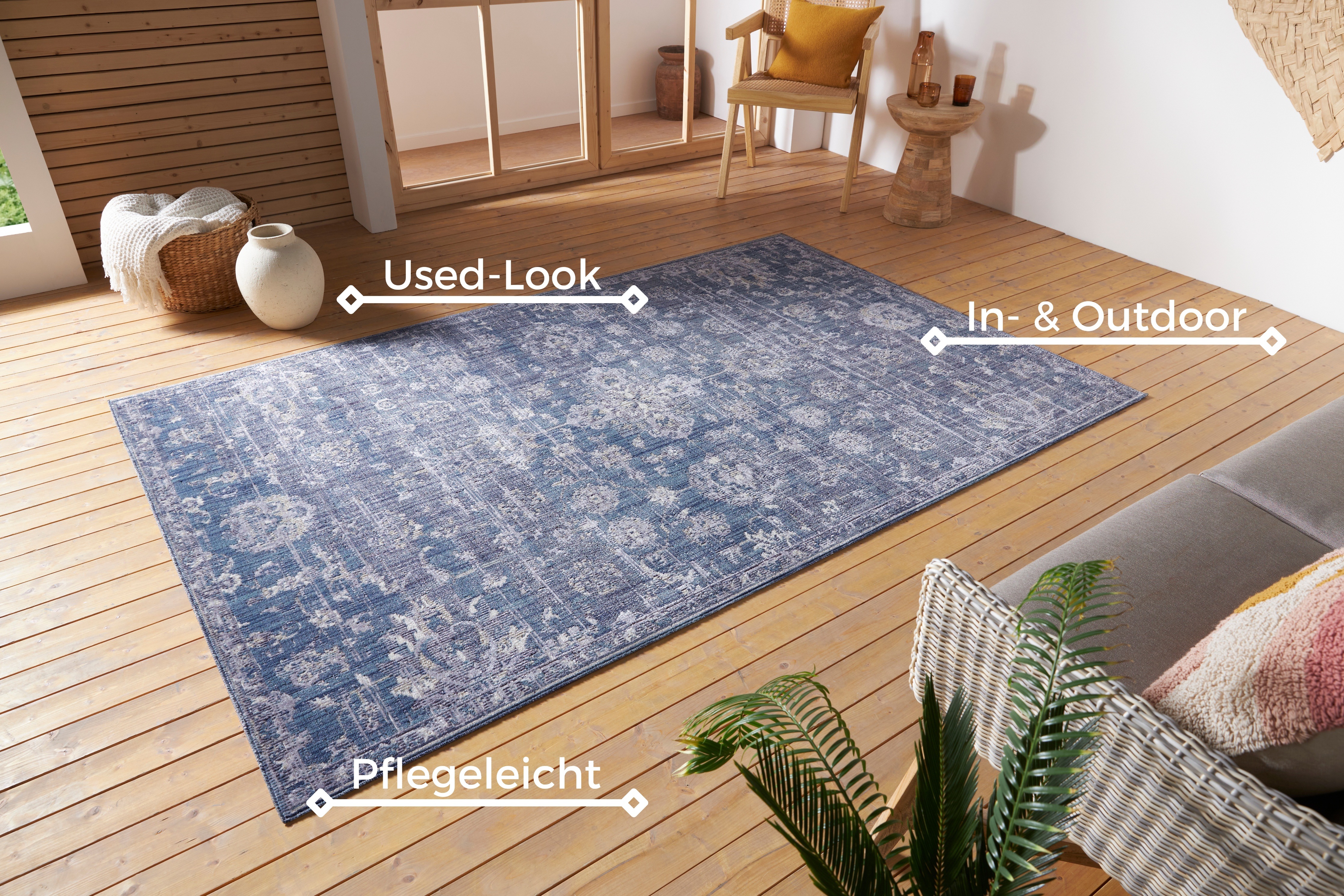 Thumbnail - NORTHRUGS Teppich "Alexandria", rechteckig, 3 mm Höhe, In-& Outdoor, Läufer, Wetterfest, Balkon, Wohnzimmer, Orient