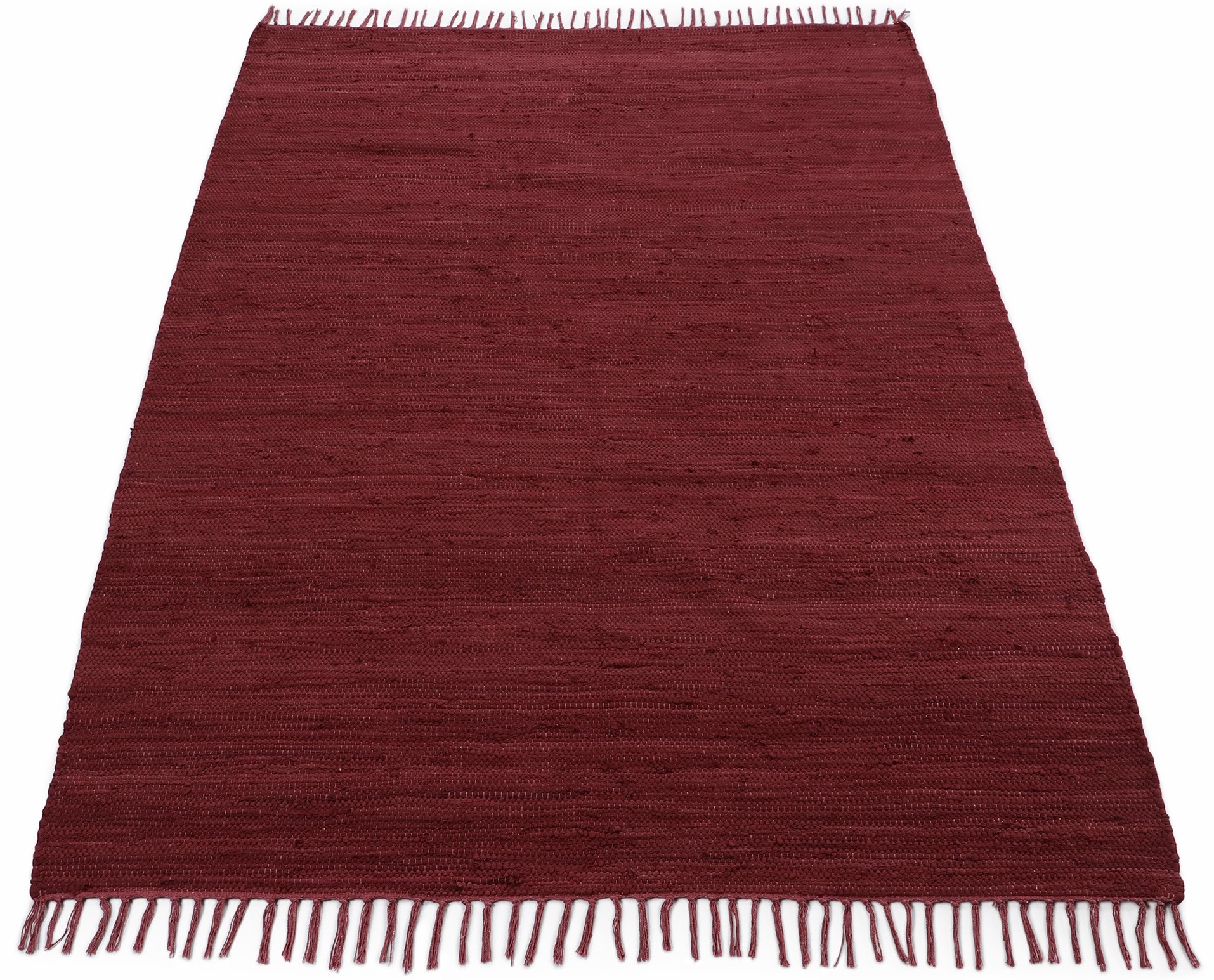carpetfine Teppich »Kelim Chindi uni«, rechteckig, 5 mm Höhe, Wendeteppich, reine Baumwolle, handgewebt, Uni-Farben, mit Fransen