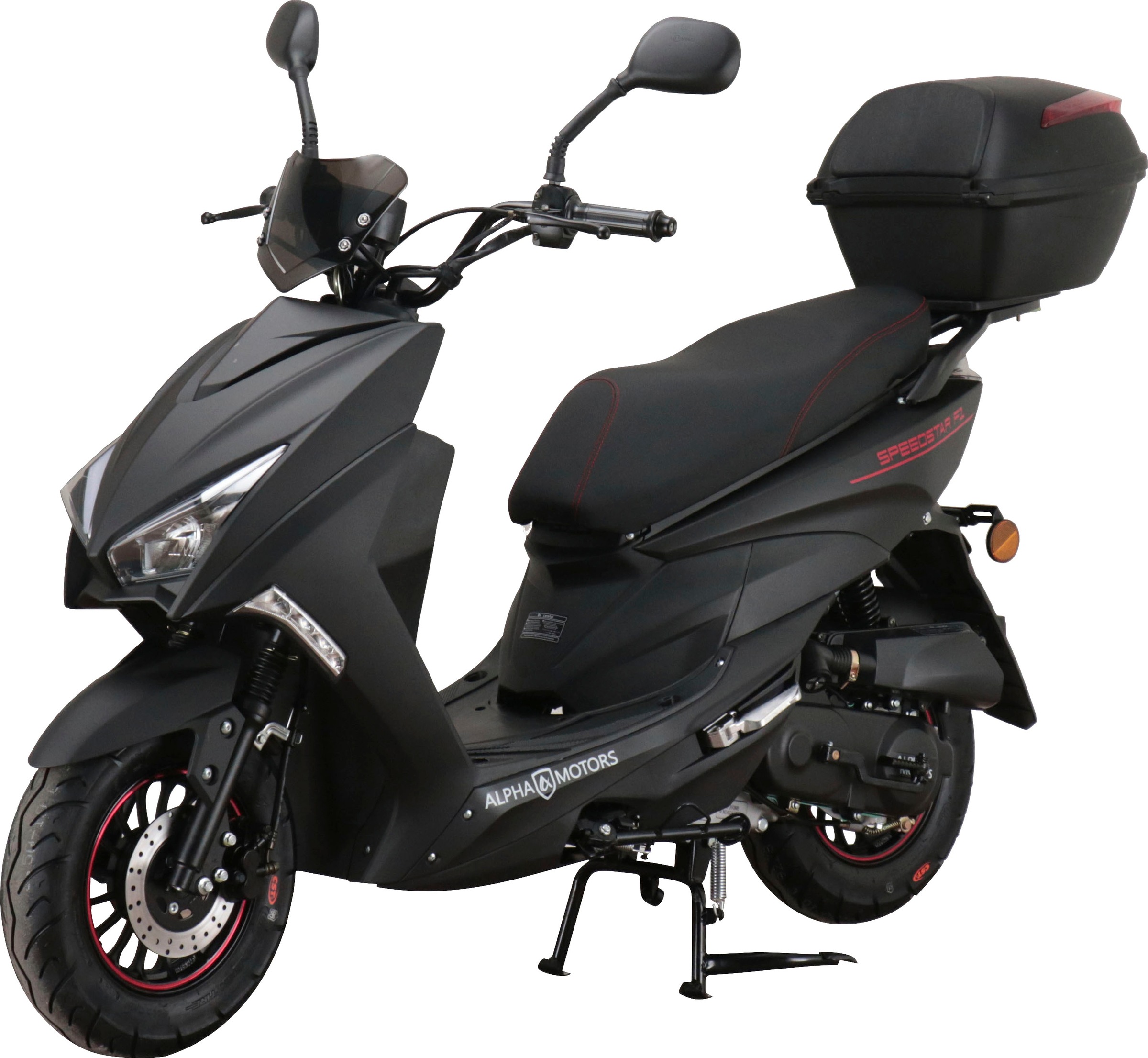 Alpha Motors Mofaroller Speedstar FI 50 ccm 25 km/h EURO 5 mattschwarz inkl. Topcase