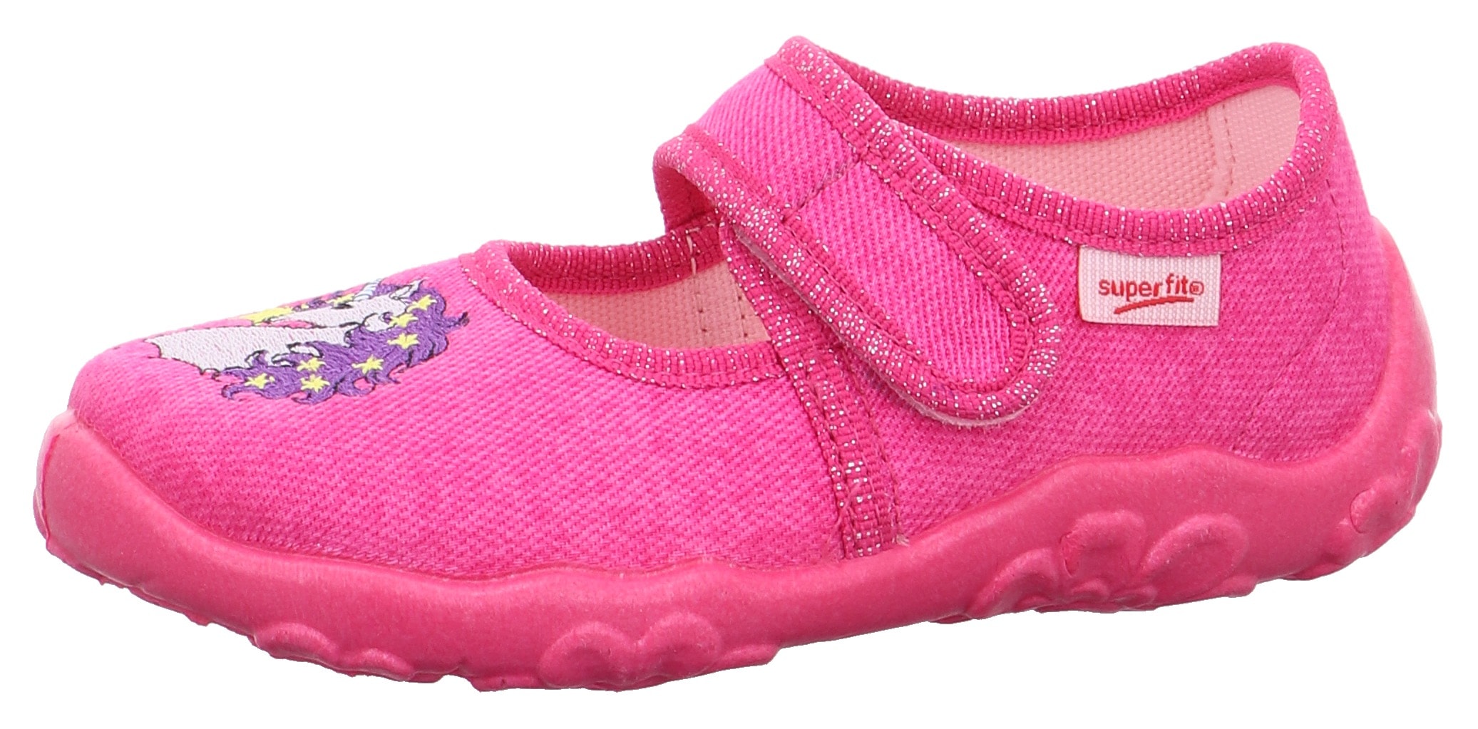 Superfit Hausschuh "BONNY WMS: Mittel", Ballerina, Klettschuh, Kindergarten Schuh mit Einhorn-Stickerei