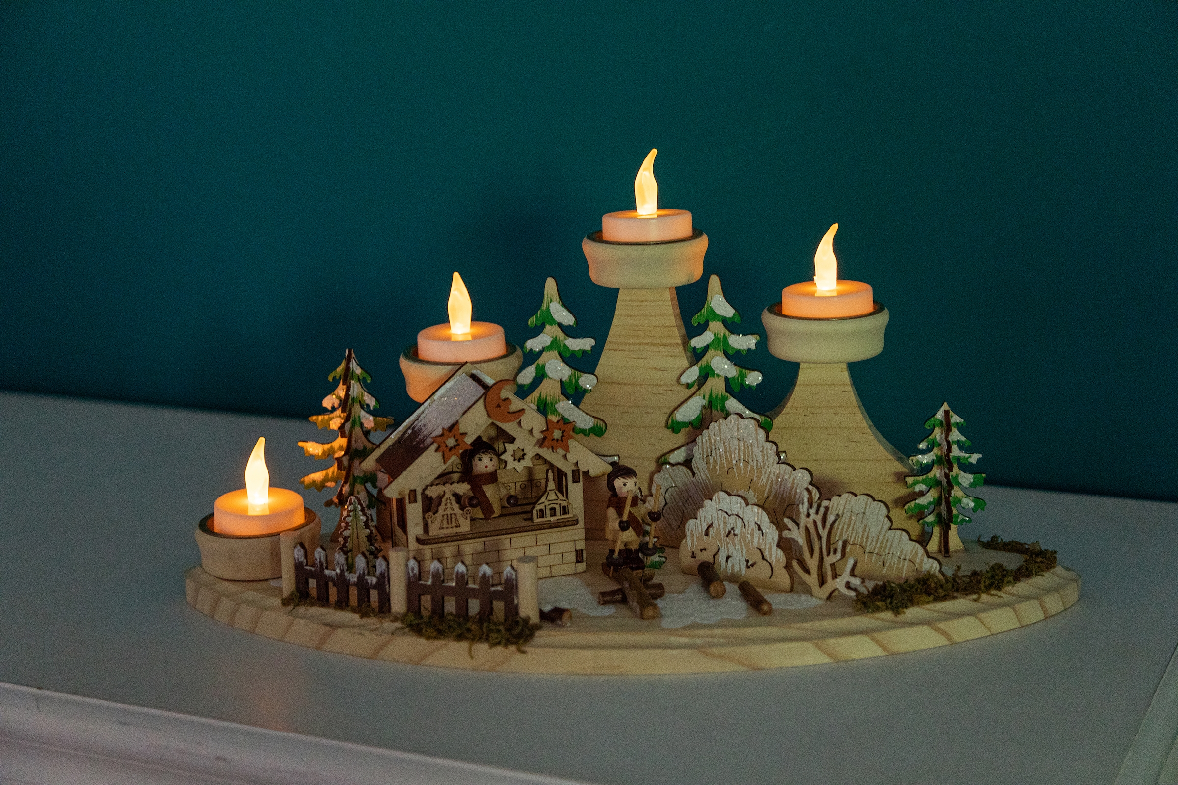 Myflair Möbel & Accessoires Teelichthalter »Weihnachtsdeko«, (1 St.), Winterlandschaft aus Holz