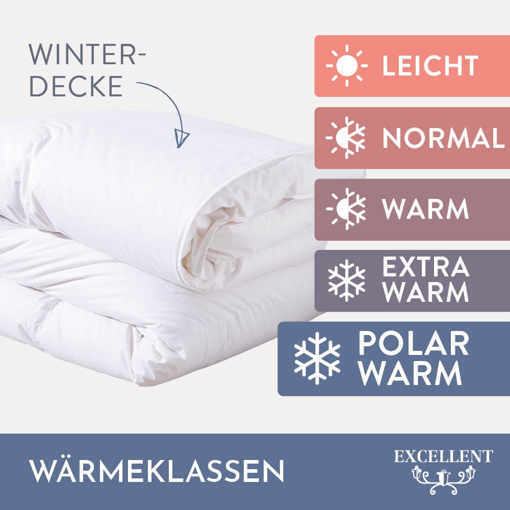 Excellent Daunenbettdecke + Federkissen »Bettdecken-Set Zürich, 4-tlg., Herbst, Winter & weitere Wärmeklassen«, (Spar-Set, 4-tlg. Set), Bettdecke 2x135x200 und 155x220 cm & 2xKissen 40x80 & 80x80 cm