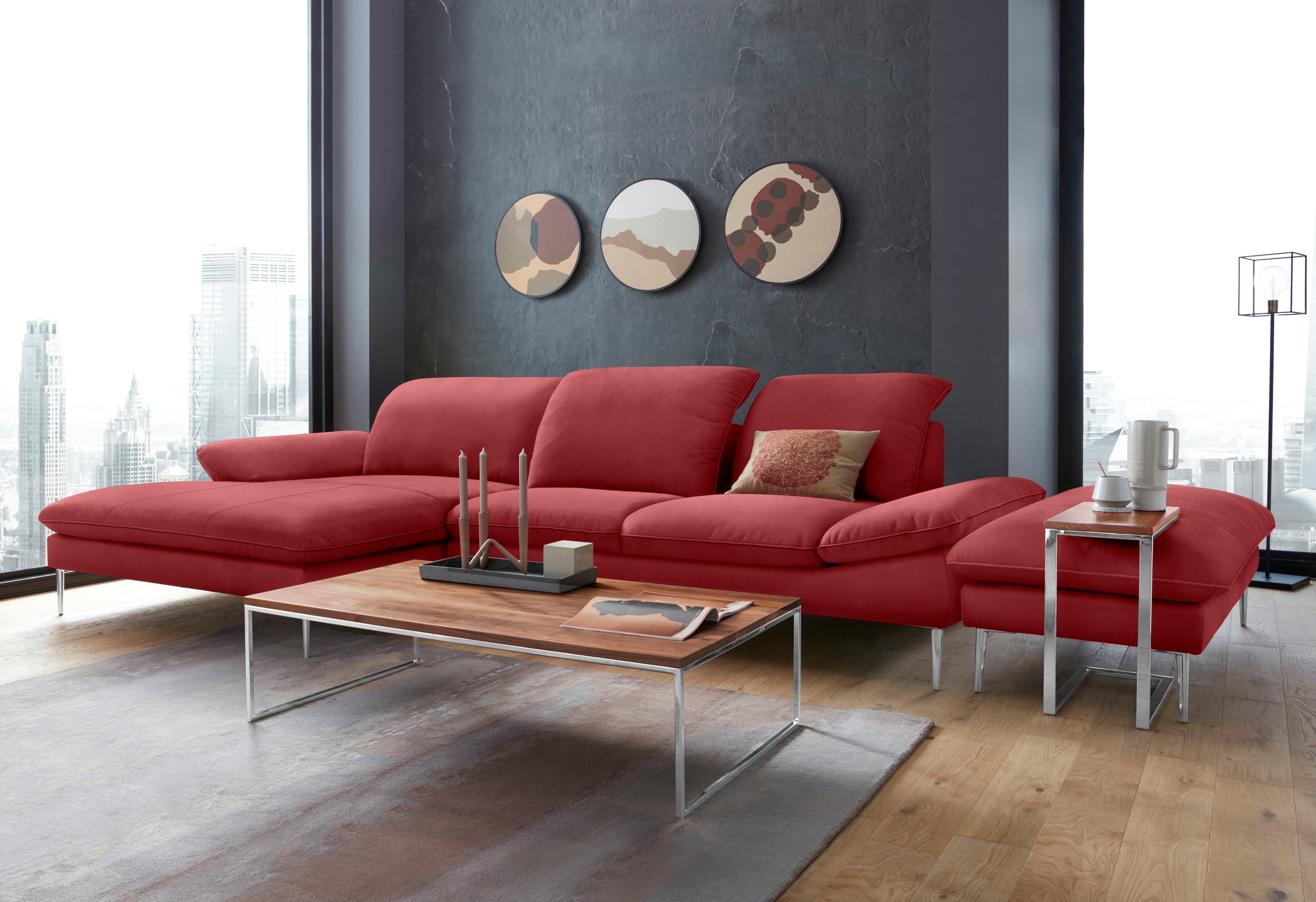 W.SCHILLIG Ecksofa »enjoy&MORE, Designsofa, bequem, zeitlos und elegant, L-Form«, mit Sitztiefenverstellung, Füße Chrom glänzend, Breite 340 cm