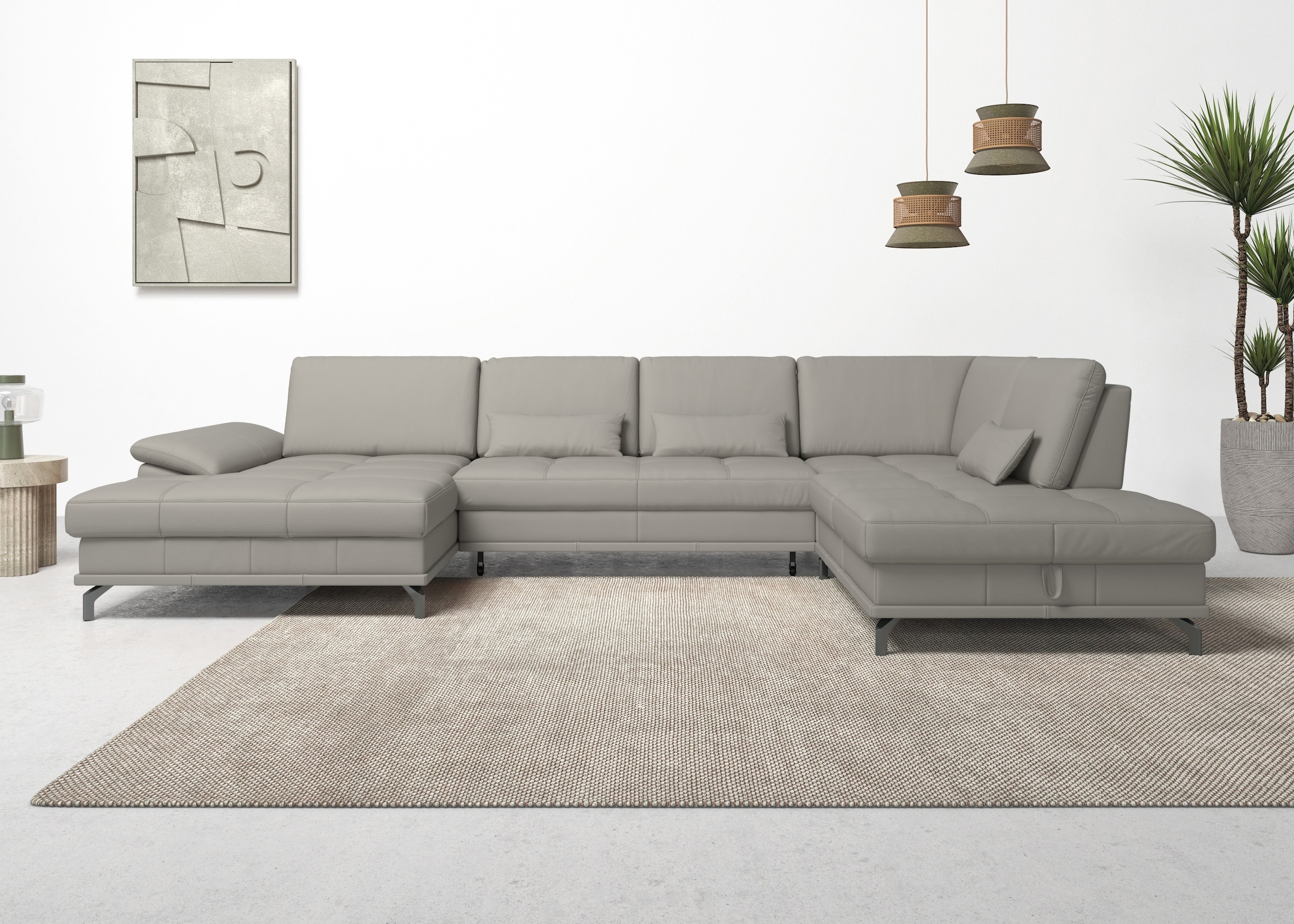 Places of Style Wohnlandschaft »Costello U-Form, mit Sitztiefenverstellung, Armteilverstellung und«, 3 Nierenkissen, optional Bettfunktion und Bettkasten