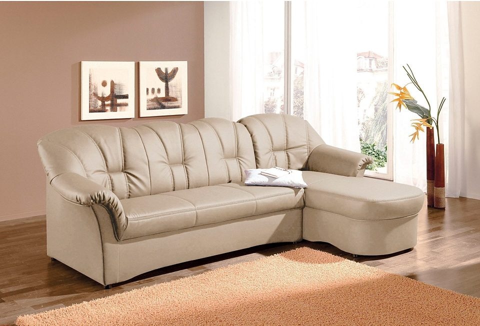 DOMO collection Ecksofa "Papenburg, zeitlose Rückensteppung, elegante Formensprache, L-Form" in großer Farbvielfalt, wahlweise mit Bettfunktion
