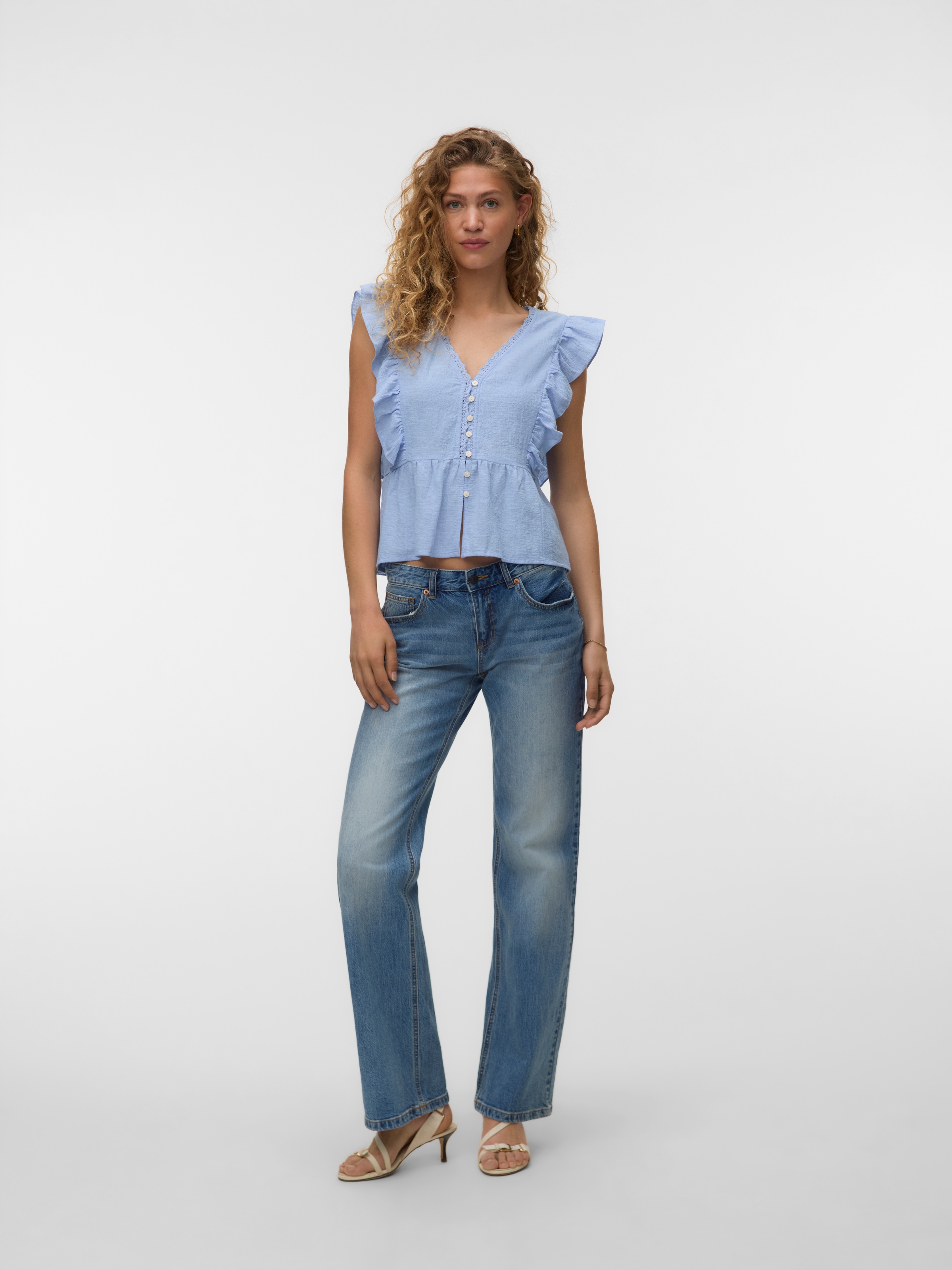 Vero Moda Rüschenbluse »VMVIDO SL TAPE TOP WVN« Baumwollmischung