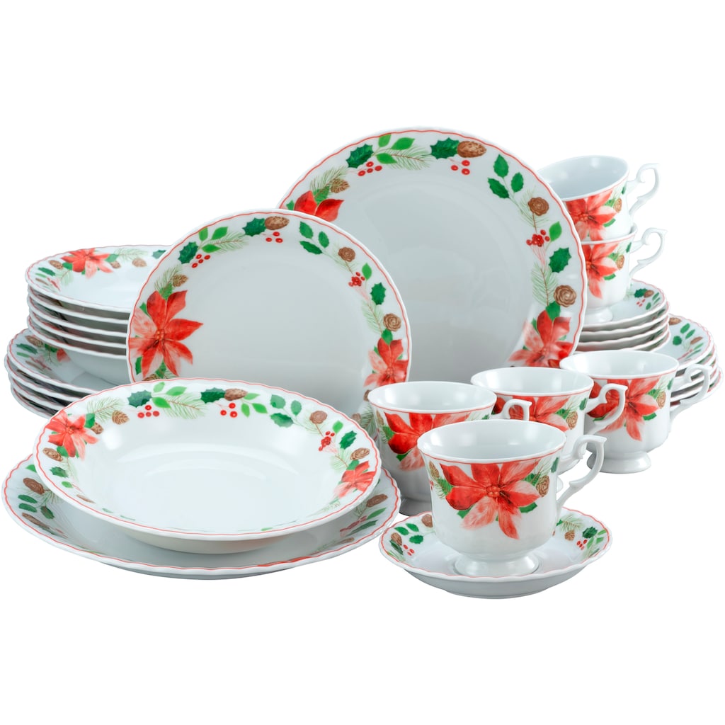 CreaTable Kombiservice »Geschirr-Set Ivona, Winter, Advent, Weihnachten«, (Set, 30 tlg., Kaffeeservice und Tafelservice im Set, für 6 Personen)