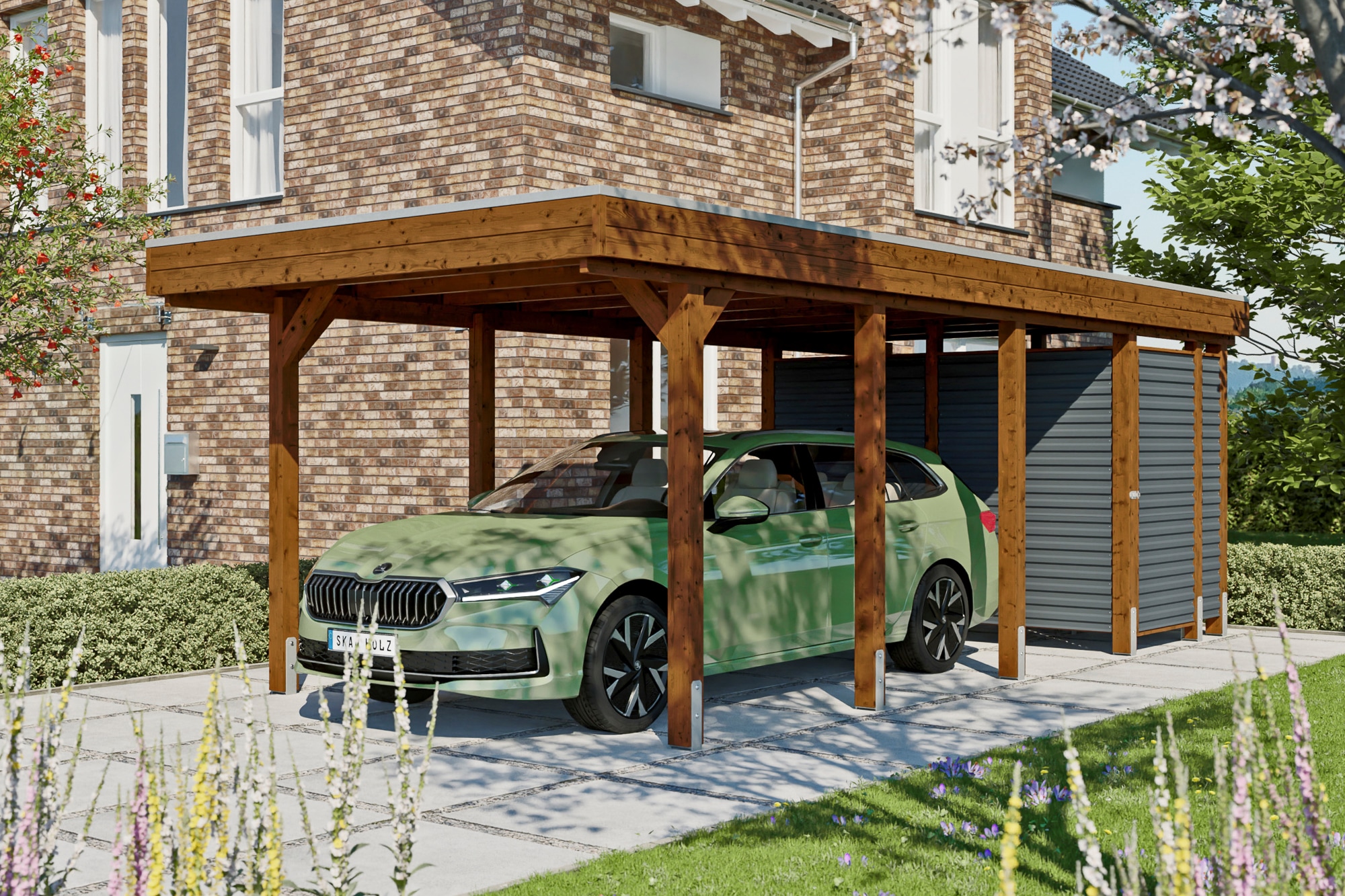 Skanholz Einzelcarport »Friesland Set 12«, 270 cm, Nussbaum