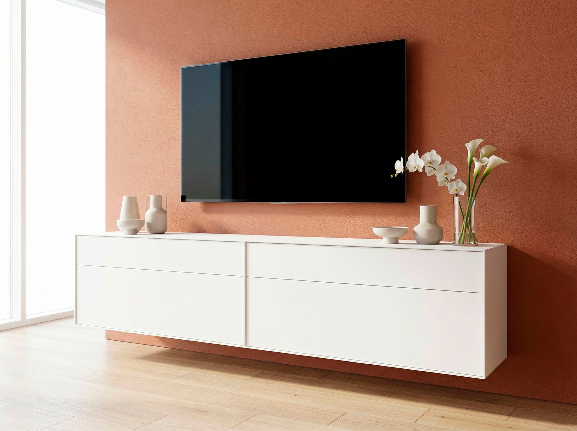 LeGer Home by Lena Gercke Lowboard "Essentials, TV-Board, TV-Kommode, TV-Schrank, TV-Möbel" 2 Stk. tlg. Breite: 222 cm, UV lackiert, Push-to-open-Funktion