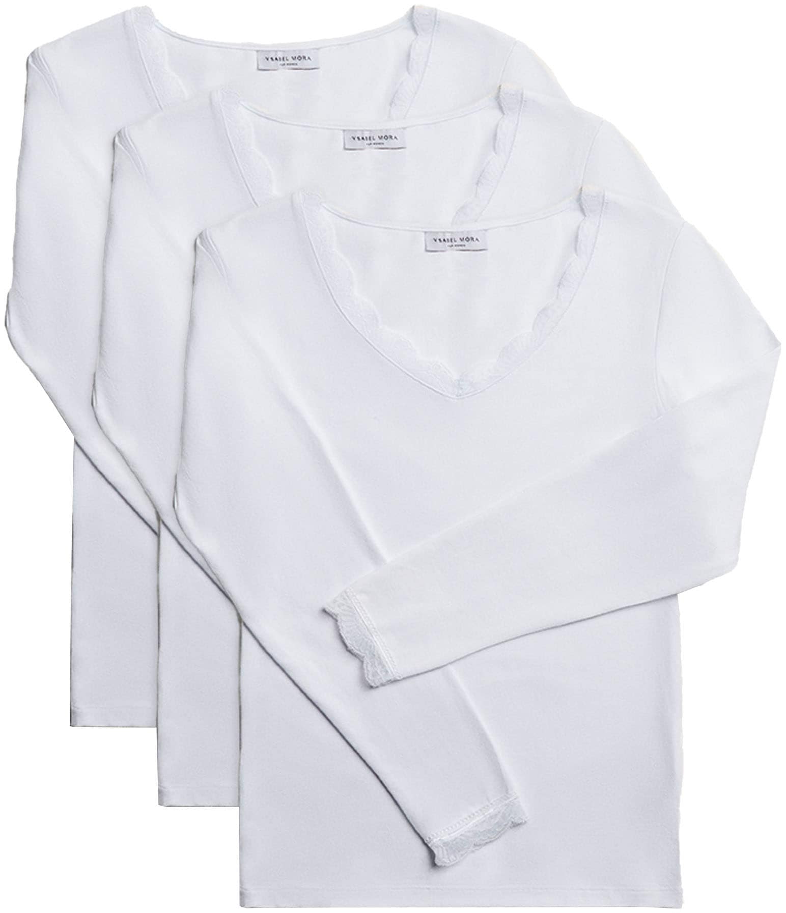 YSABEL MORA Langarmshirt »BASIC COLLECTION COTTON WITH LACE«, (3er Pack), das perfekte Basic-Longsleeve für jeden Tag