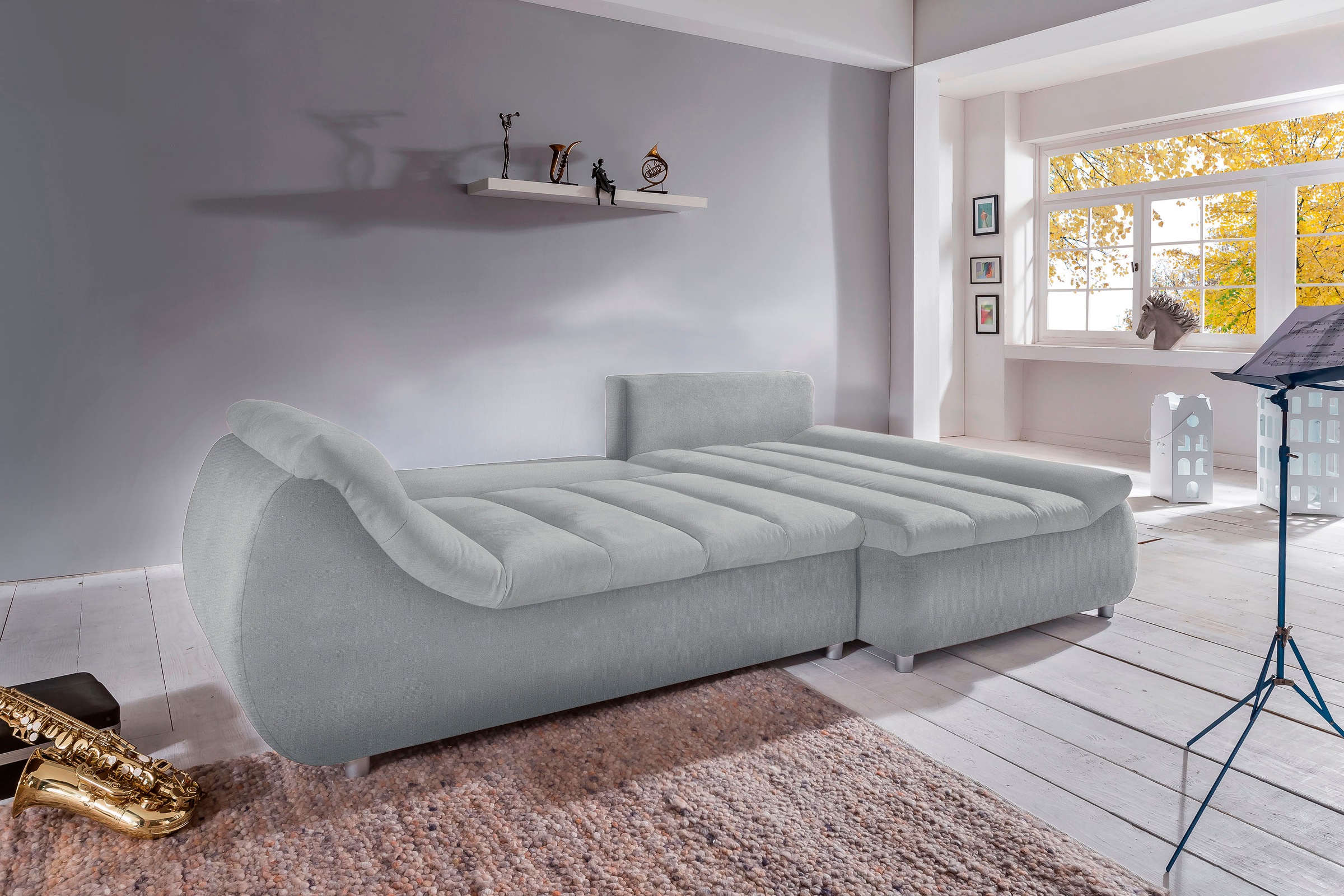 INOSIGN Ecksofa »Imola elegant und bequem, aktuelle Steppung im Sitz, L-Form«, wahlweise mit Bettfunktion