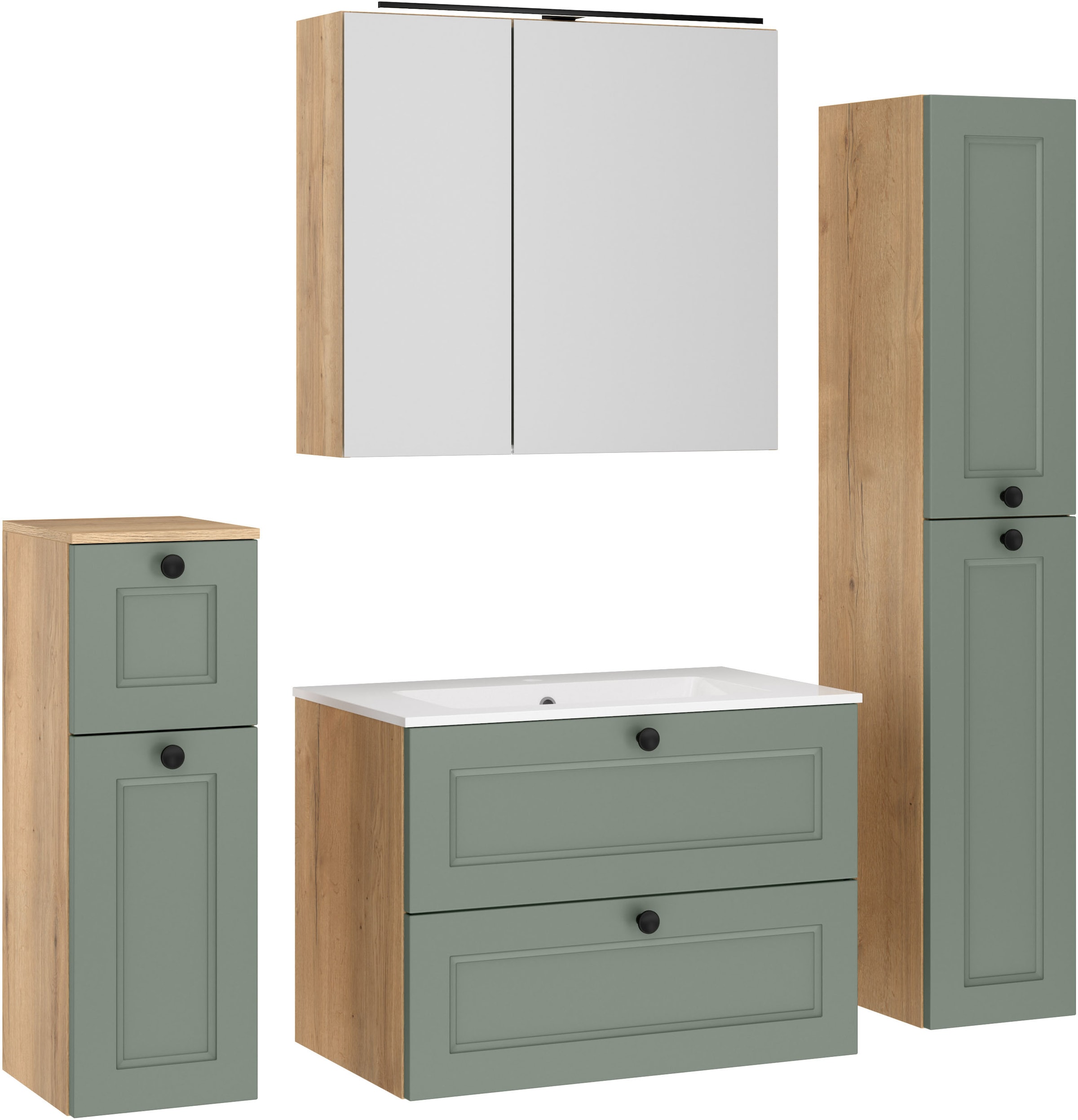 nobilia "Cascada" Set, mit Waschbecken, inkl. Spiegelschrank mit Beleuchtung, 4 Stk. tlg.