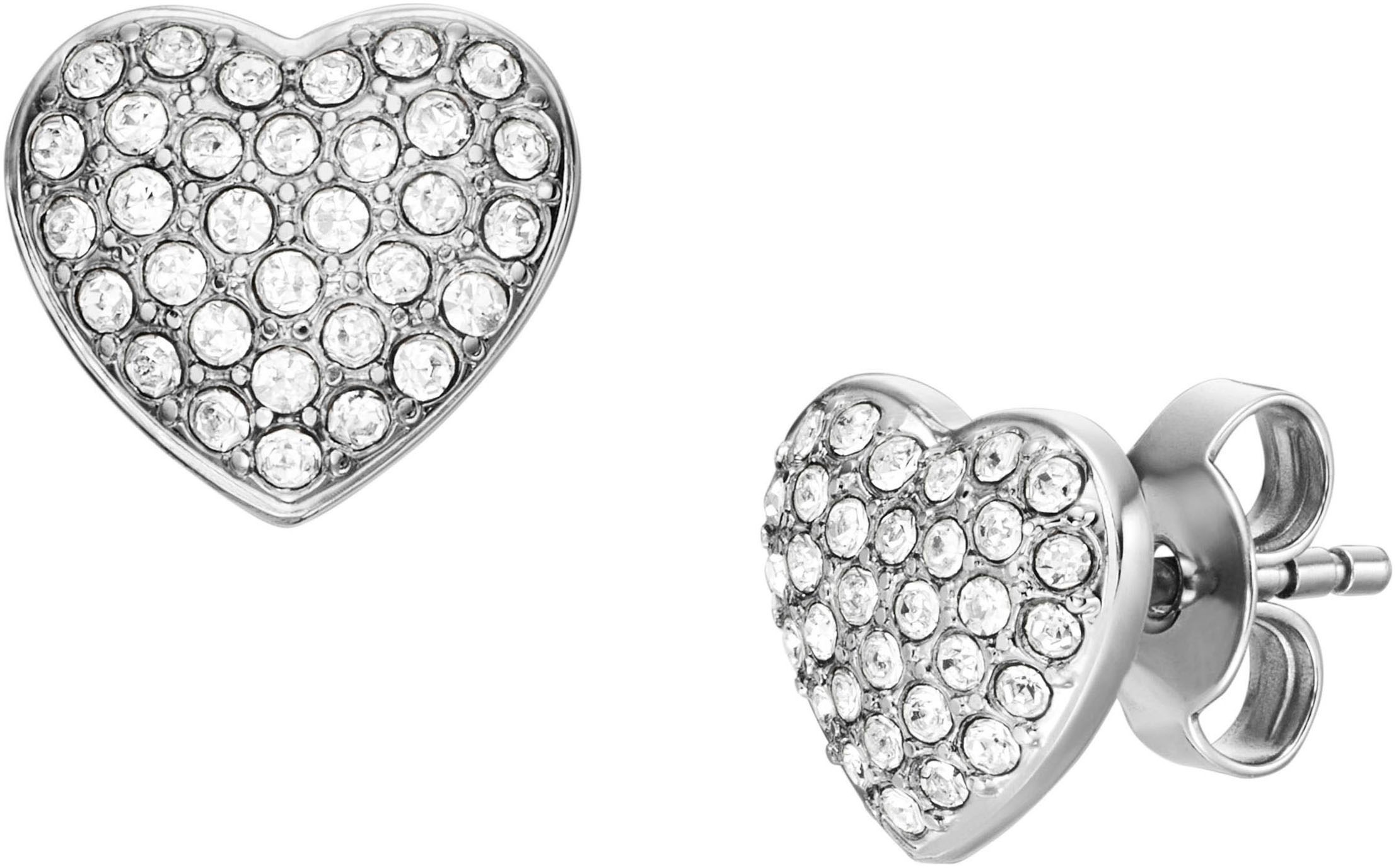 Paar Ohrstecker FOSSIL "Schmuck Geschenk Edelstahl Ohrringe SADIE Herz", silber (edelstahlfarben, kristallweiß, kristallweiß), Ohrringe, Damen, Edelstahl, mit Glassteinen 2