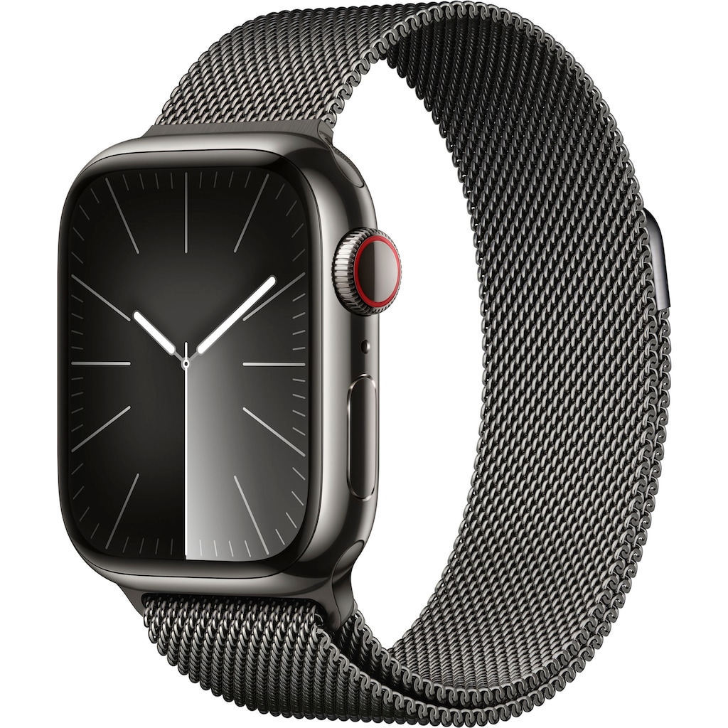 Apple Smartwatch »Watch Series 9 GPS + Cellular 41mm Edelstahl One-Size«, (Watch OS 10 Milanese Loop)