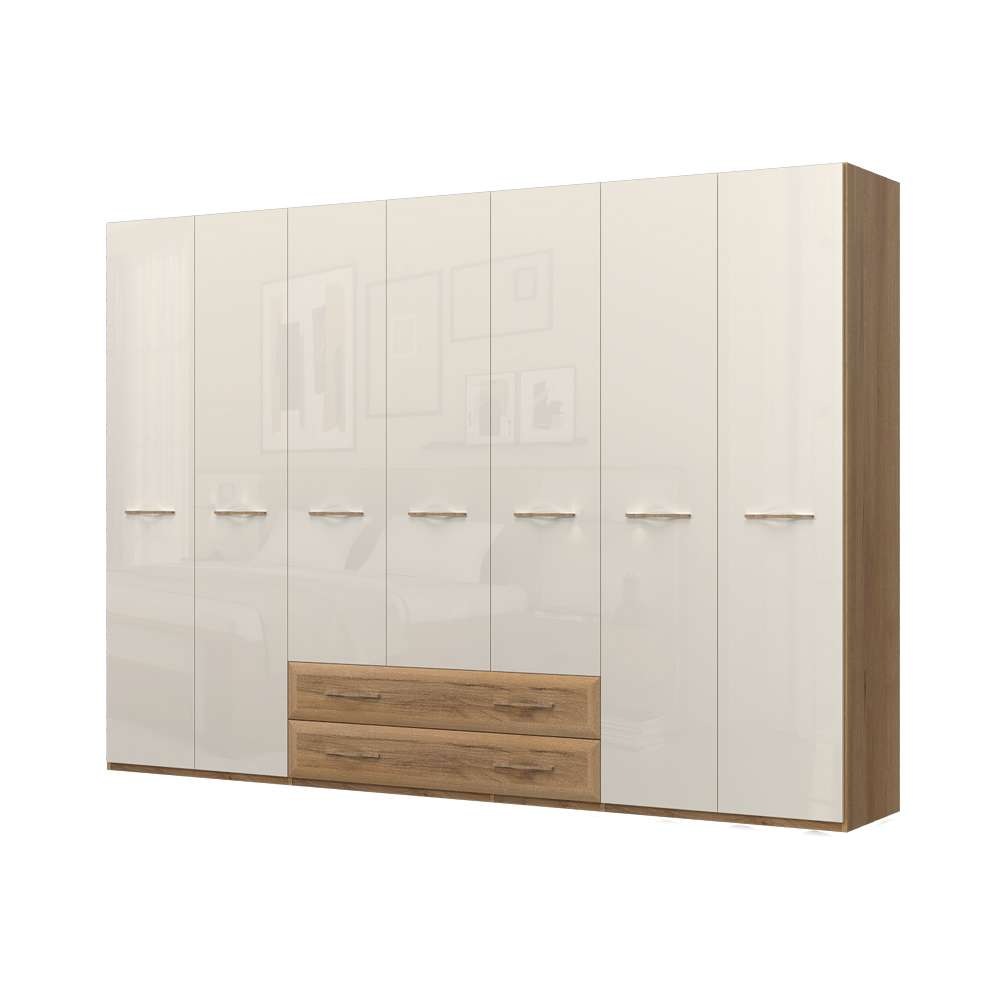 Home affaire Kleiderschrank »Gala, beige hochglänzend UV lackiert, kratzfest, FSC-zertifiziert«, (abgerundete Schubladen aus MDF im Holzdekor, soft-close), hoher Schrank (224cm), wahlweise in 4 Breiten, Made in Europe