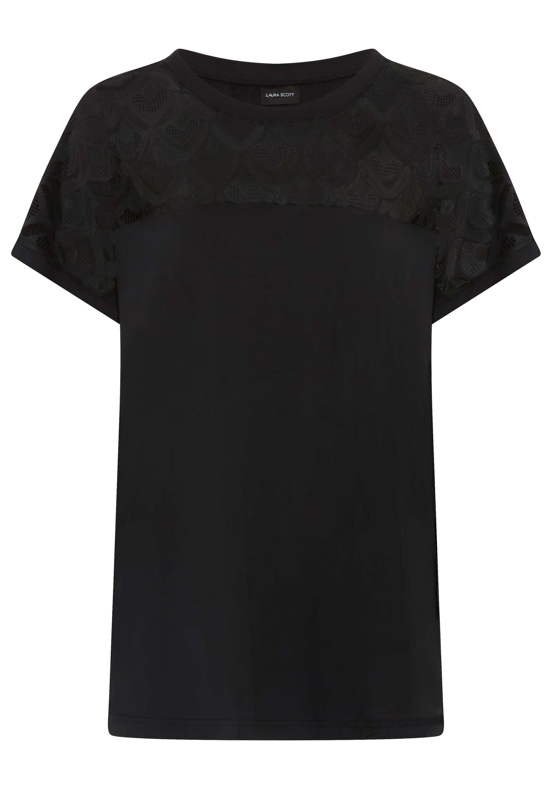 Laura Scott CURVE T-Shirt figurumspielende Passform, mit Rundhalsausschnitt und Spitzendetails