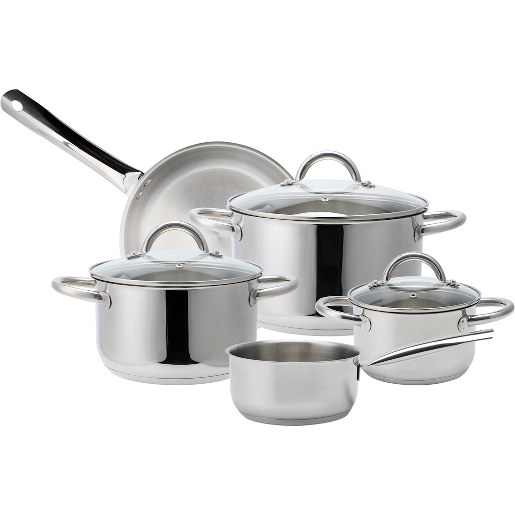 ECHTWERK Topf-Set »Silber-Edition«, Edelstahl 18/8, (Set, 8 tlg., je 1 Kochtopf 16/20/24 cm, Kasserolle 16 cm, Bratpfanne 24 cm)