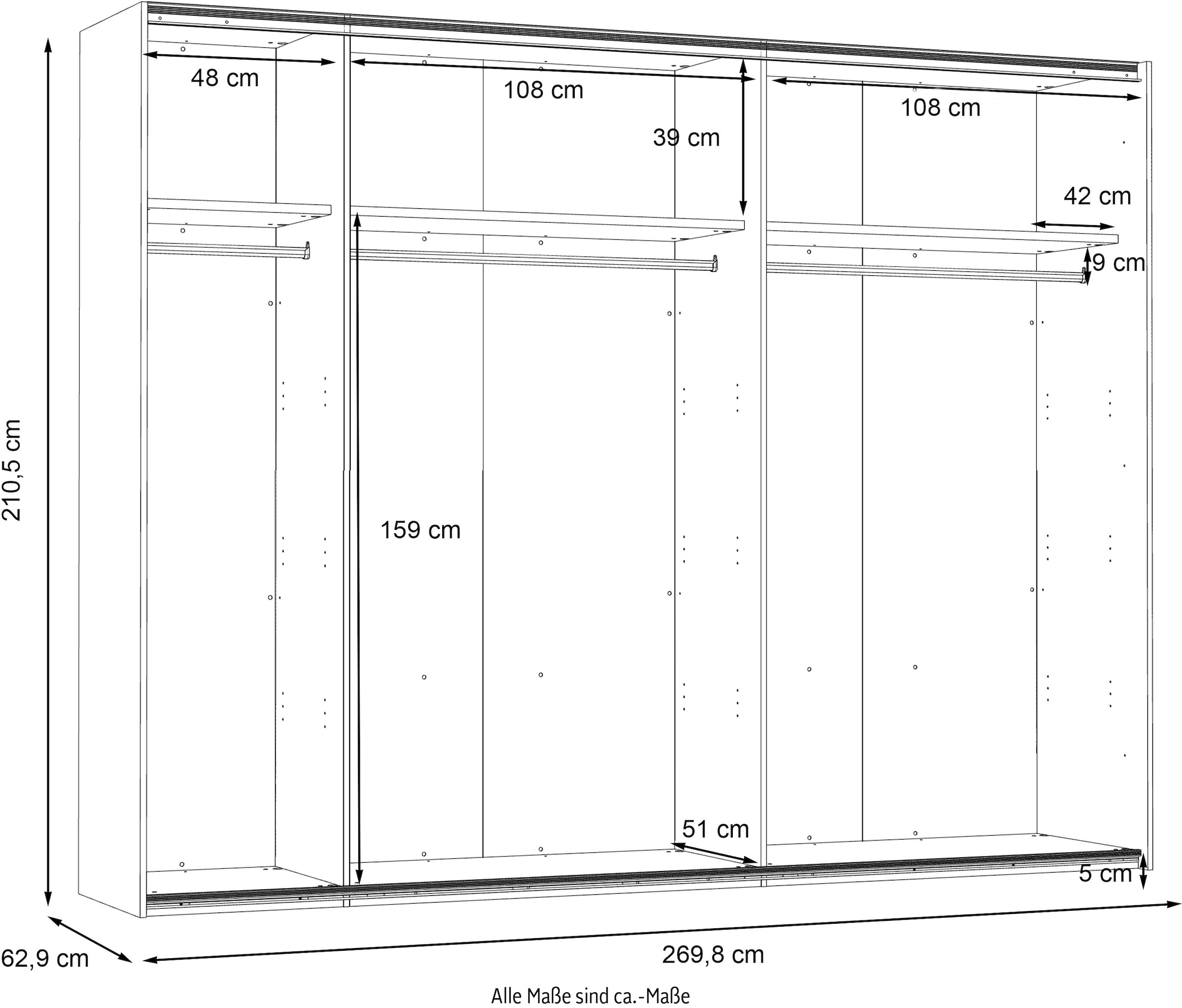 FORTE Schwebetürenschrank »Trondheim, Kleiderschrank mit Spiegel, Industrial Design, 2-Türen«, (B/H/T ca. 270/210/63cm), Holzdekor: Artisan Eiche