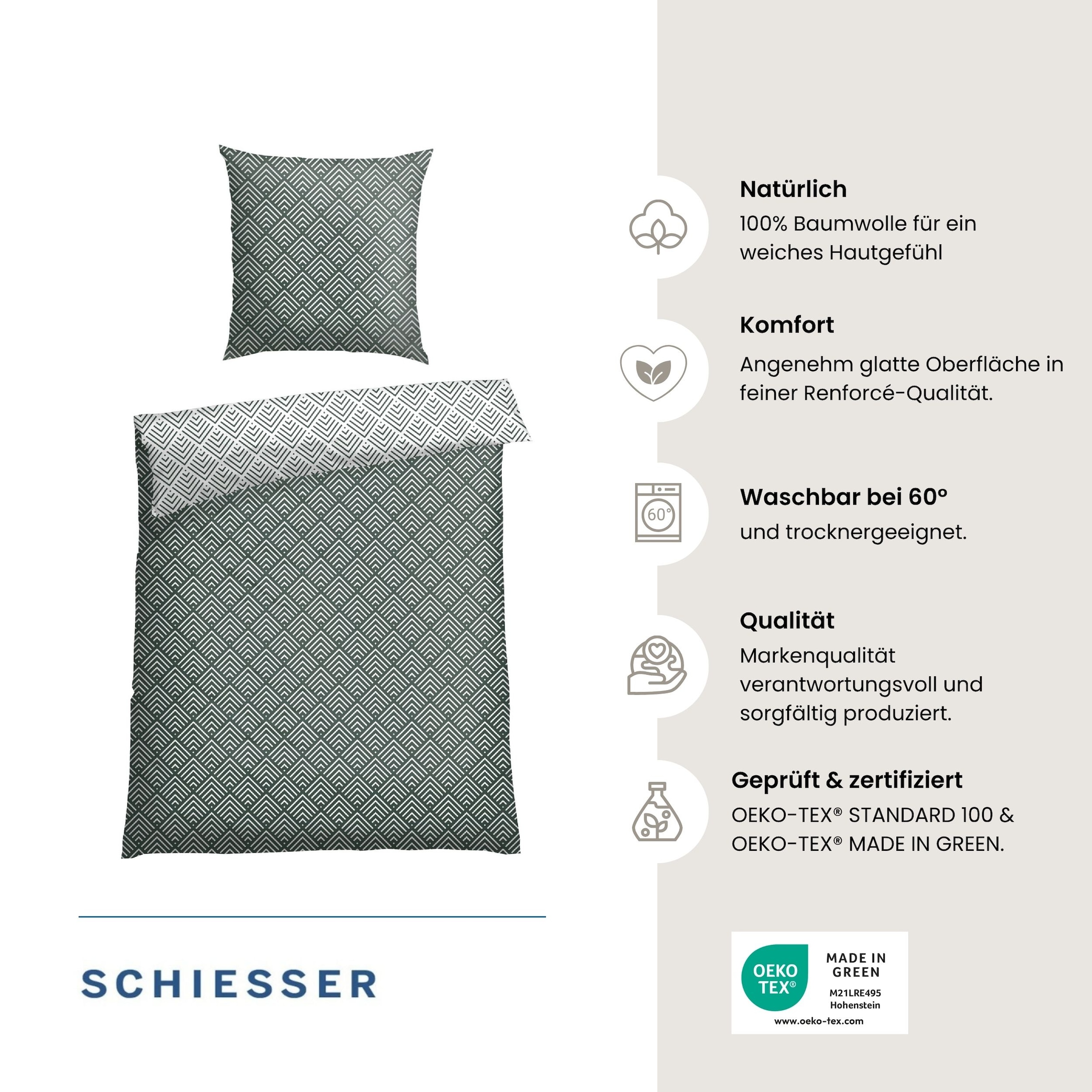 Schiesser Bettwäsche »Mabel aus weicher Baumwolle mit abstraktem Muster« 2 Stk. OEKO-TEX® MADE IN GREEN