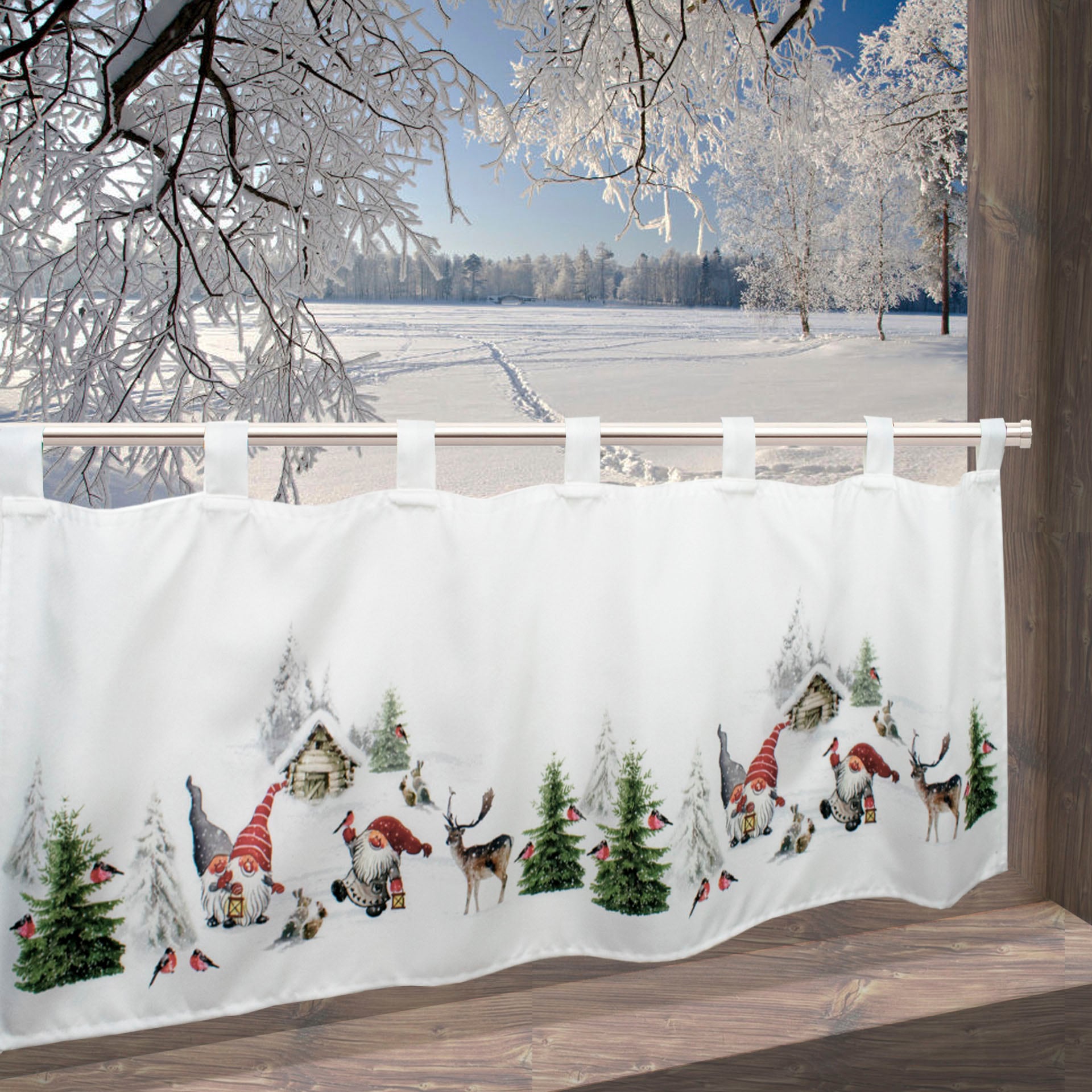 Delindo Lifestyle Scheibengardine "Winterstimmung" Schlaufen 1 Stk. tlg. mit Schlaufenaufhängung, für die Küche