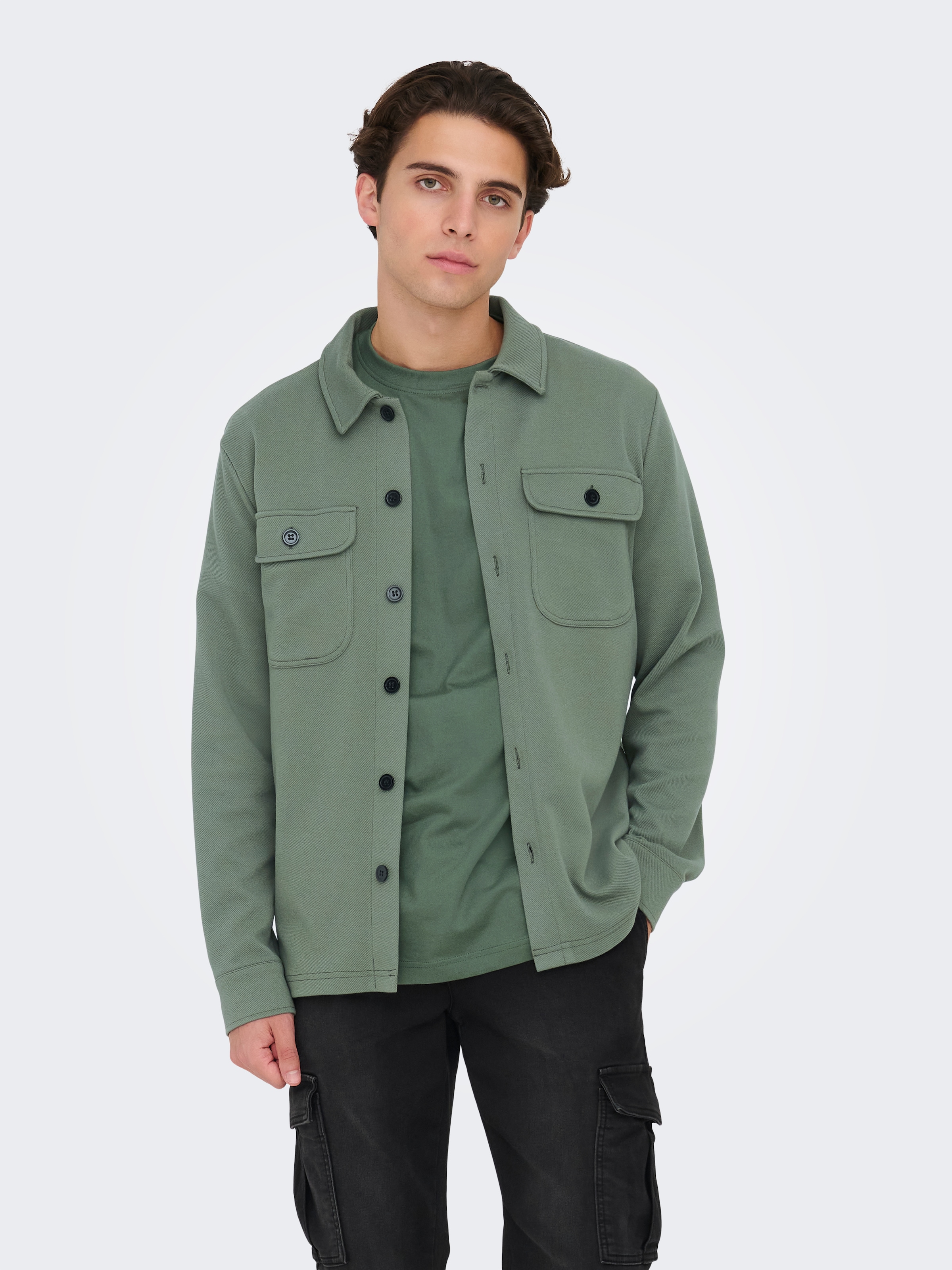 ONLY & SONS Langarmhemd "ONSNEWKODYL OVERSHIRT SWEAT NOOS" Materialmix, reg günstig online kaufen