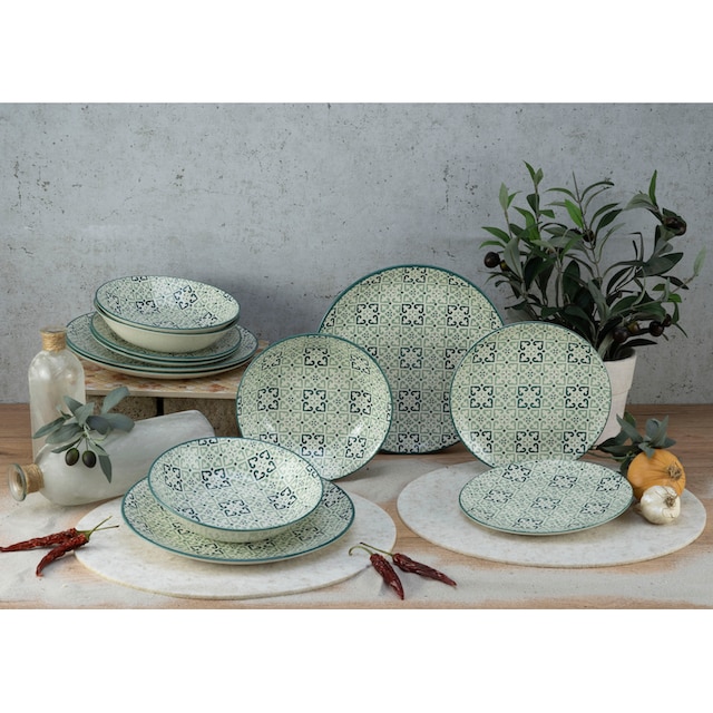 CreaTable Teller-Set »Yara Petrol«, (Set, 12 tlg.), orientalisch  mediterraner Stil | BAUR